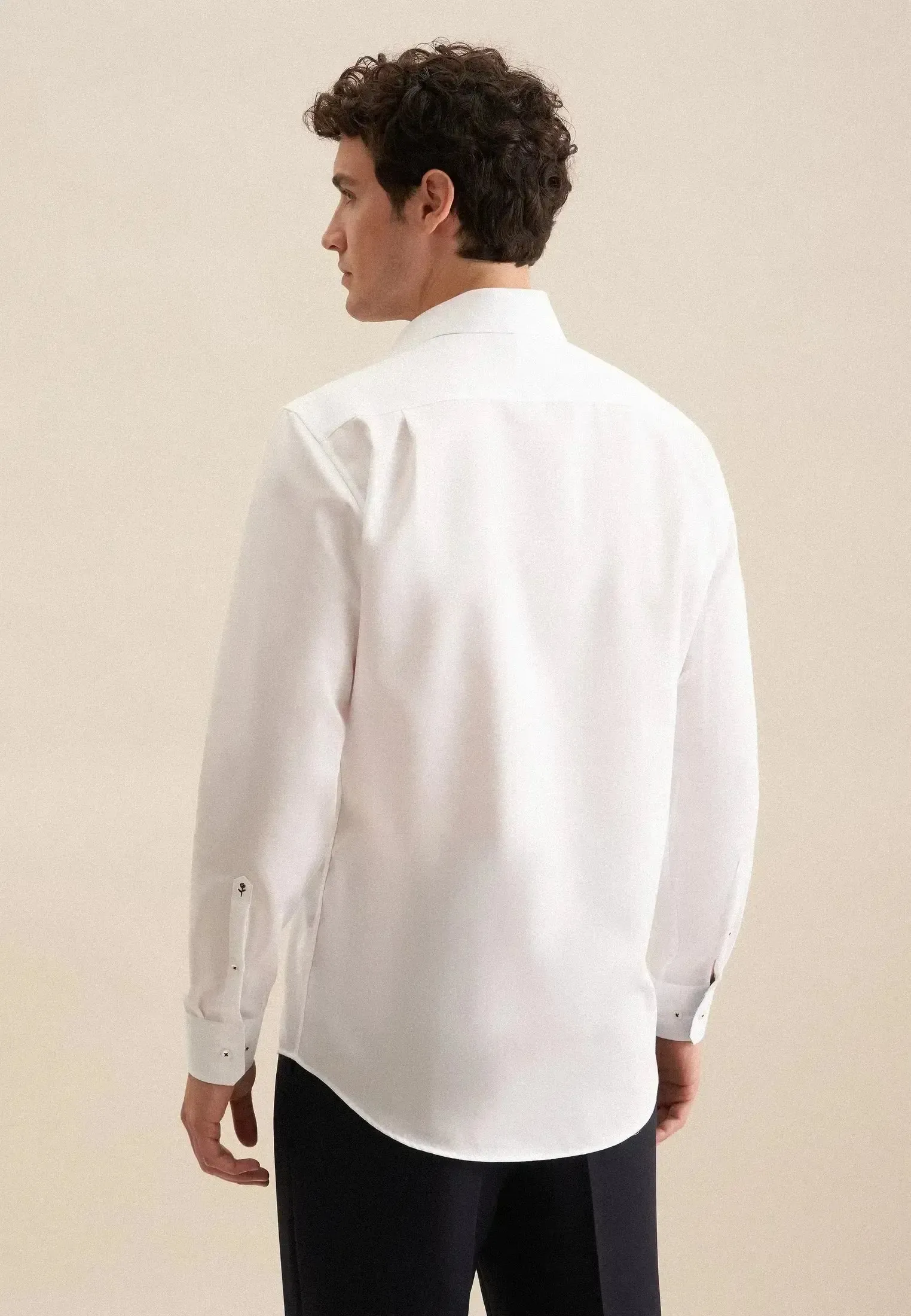 Seidensticker Mens Regular Fit No Iron Business Kent Contrast Patch Business Shirt White - Image 3