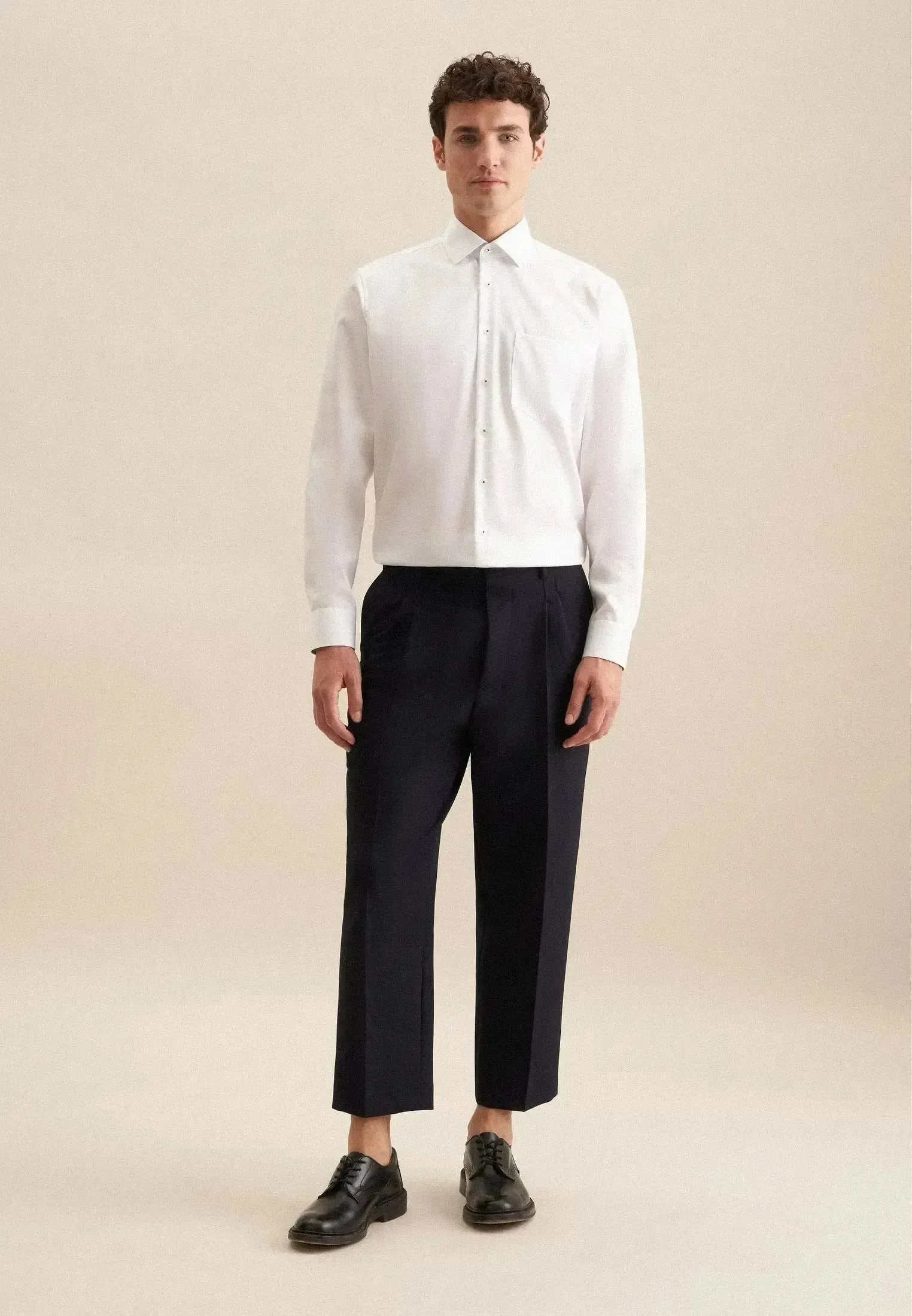 Seidensticker Mens Regular Fit No Iron Business Kent Contrast Patch Business Shirt White - Image 6