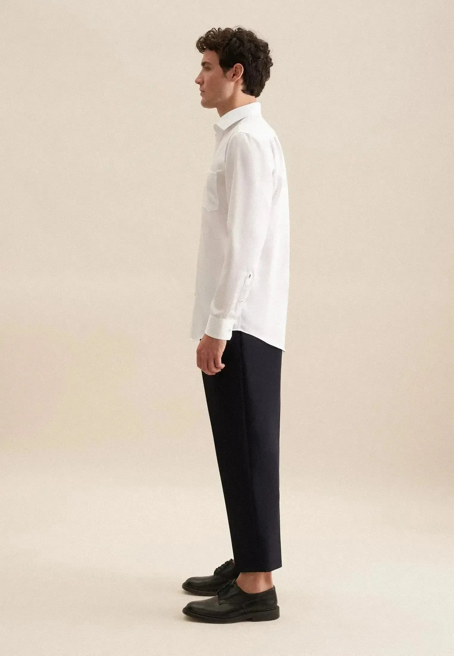 Seidensticker Mens Regular Fit No Iron Business Kent Contrast Patch Business Shirt White - Image 7