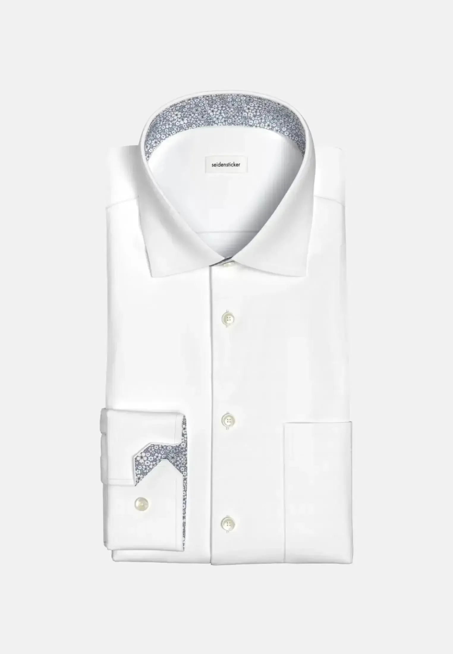 Seidensticker Mens Regular Fit No Iron Business Kent Contrast Patch Business Shirt White - Image 9