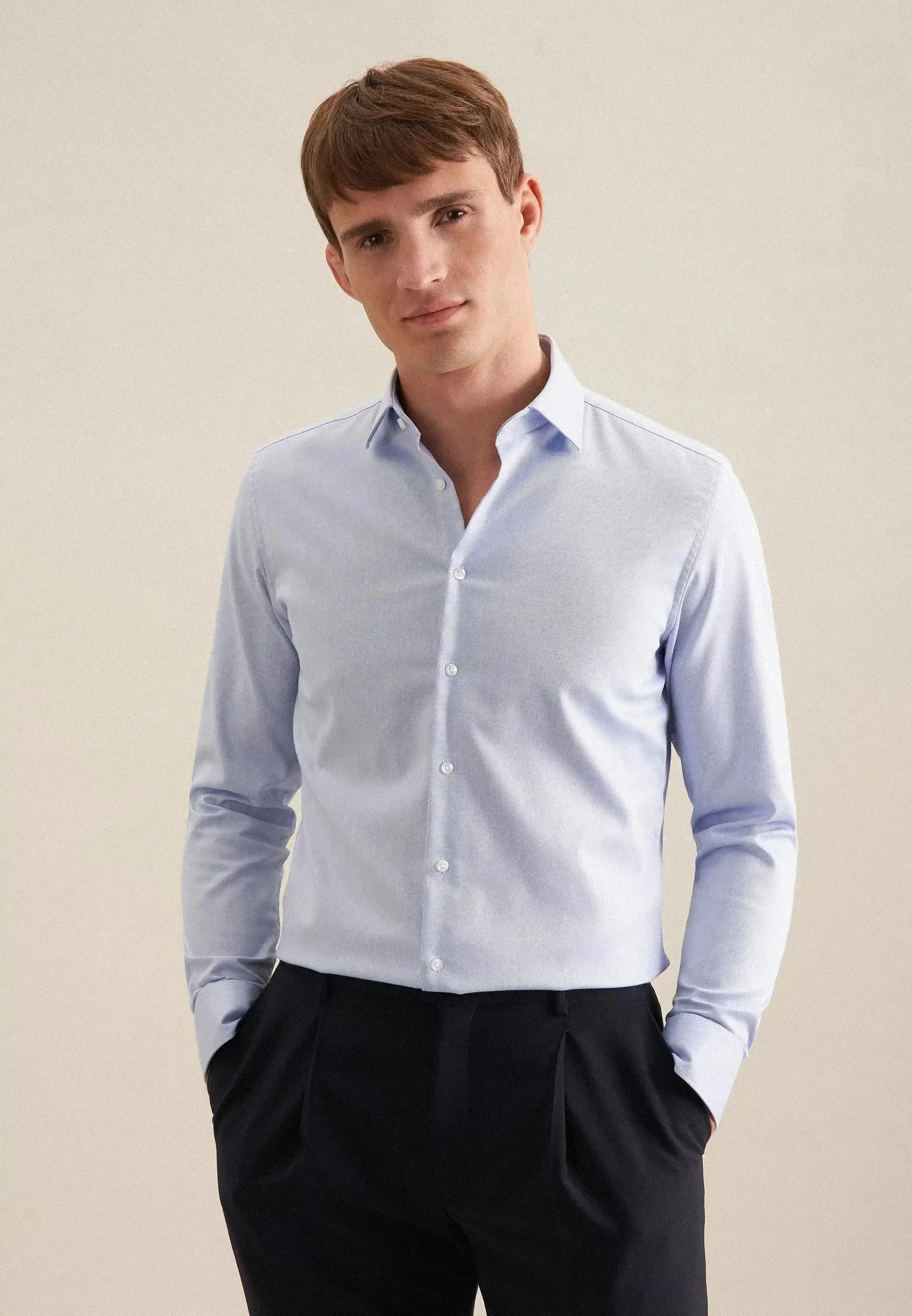 Seidensticker Mens Regular Fit No Iron New Kent Combi Cuff Business Shirt Light Blue - Image 8