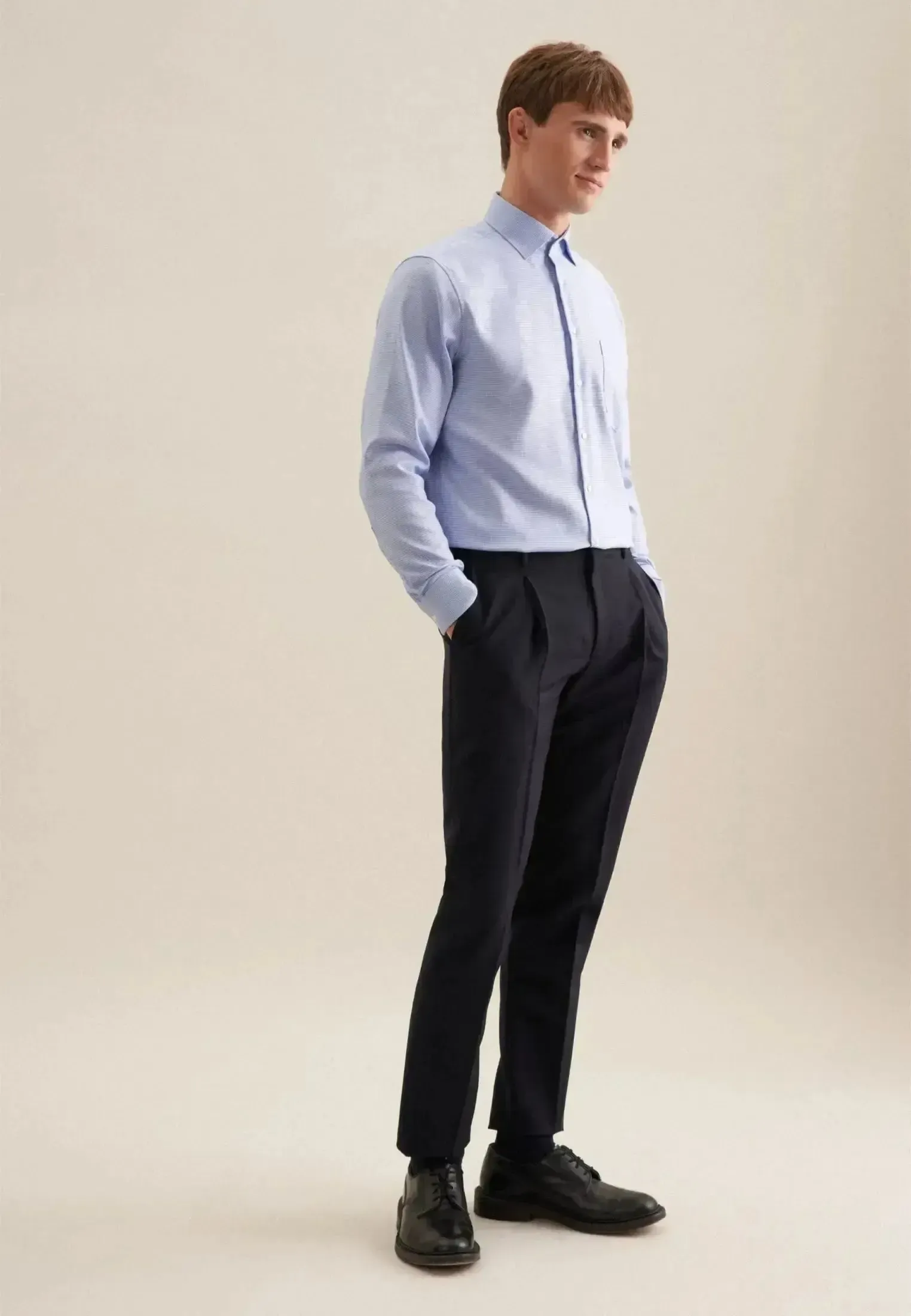 Seidensticker Mens Regular Fit No Iron New Kent Structured Business Shirt Light Blue - Image 6