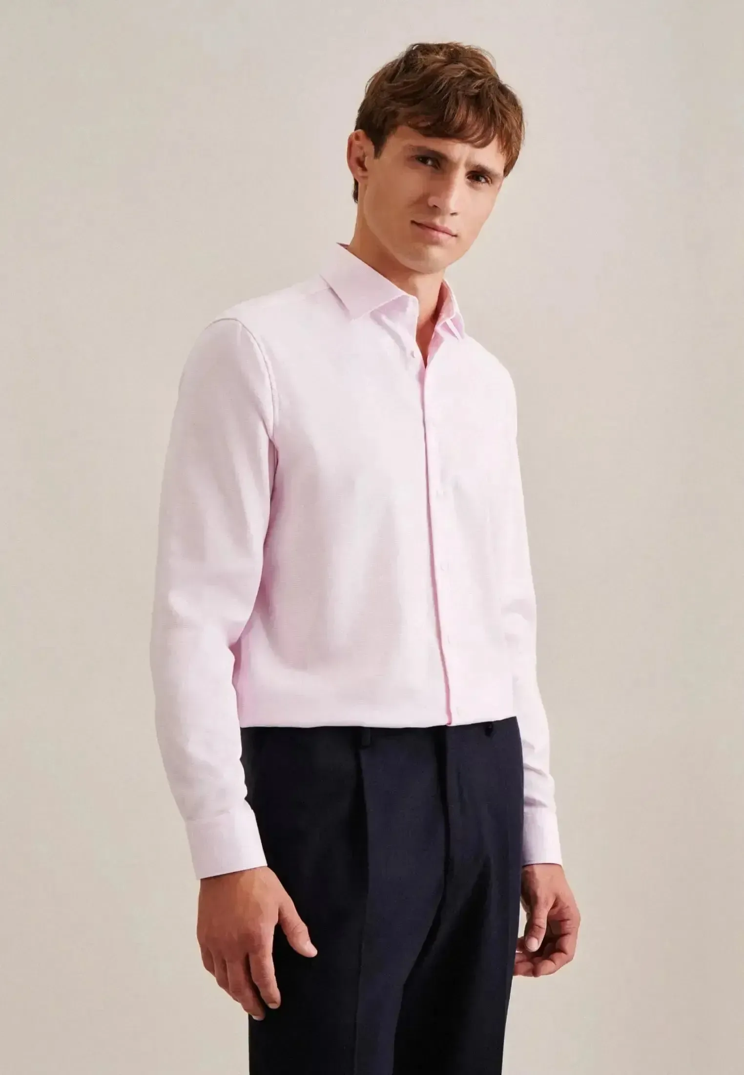 Seidensticker Mens Regular Fit No Iron New Kent Structured Business Shirt Pink - Image 2