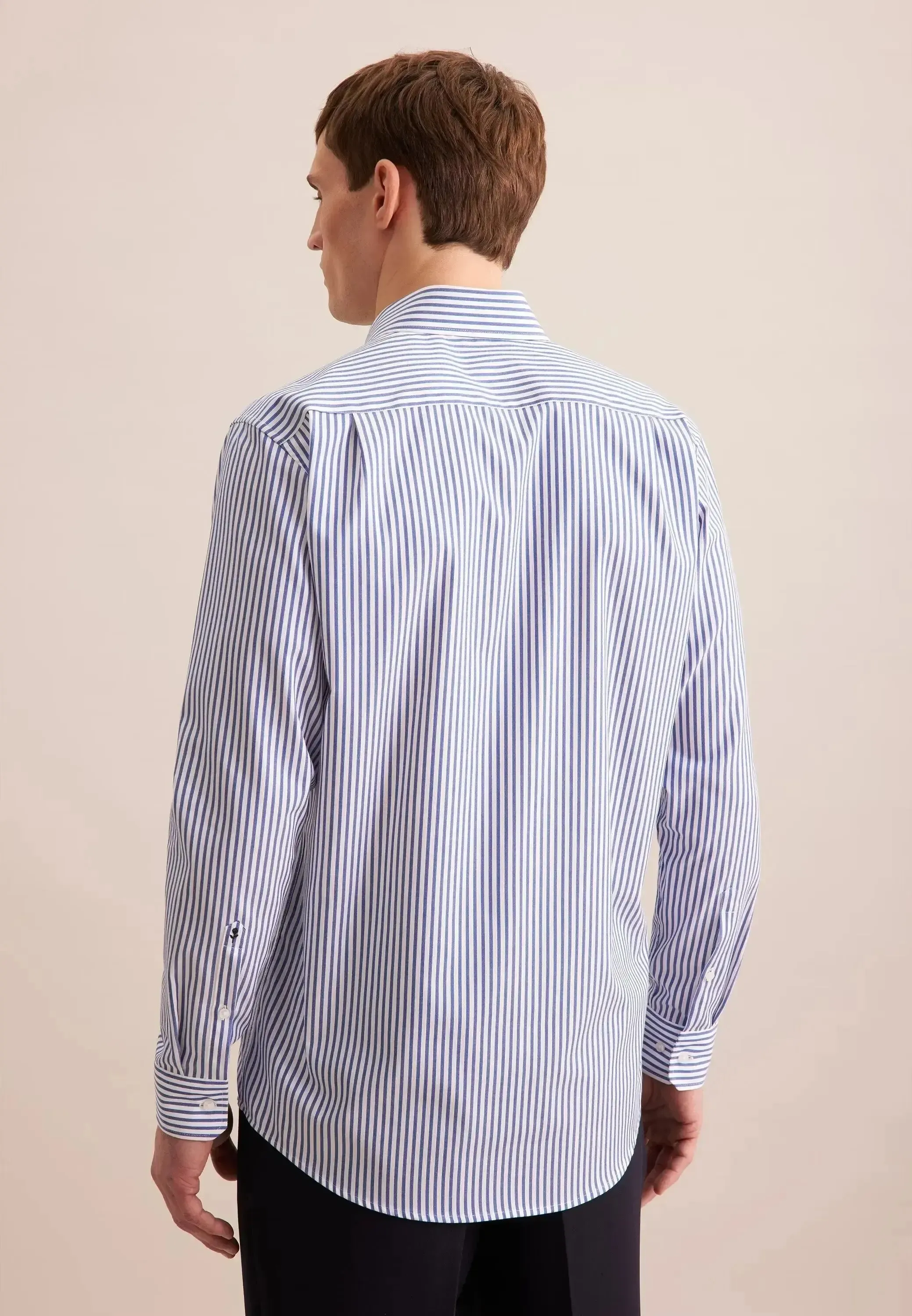 Seidensticker Mens Regular Fit No Iron Spread Kent Structured Stripe Business Shirt Mid Blue - Image 3