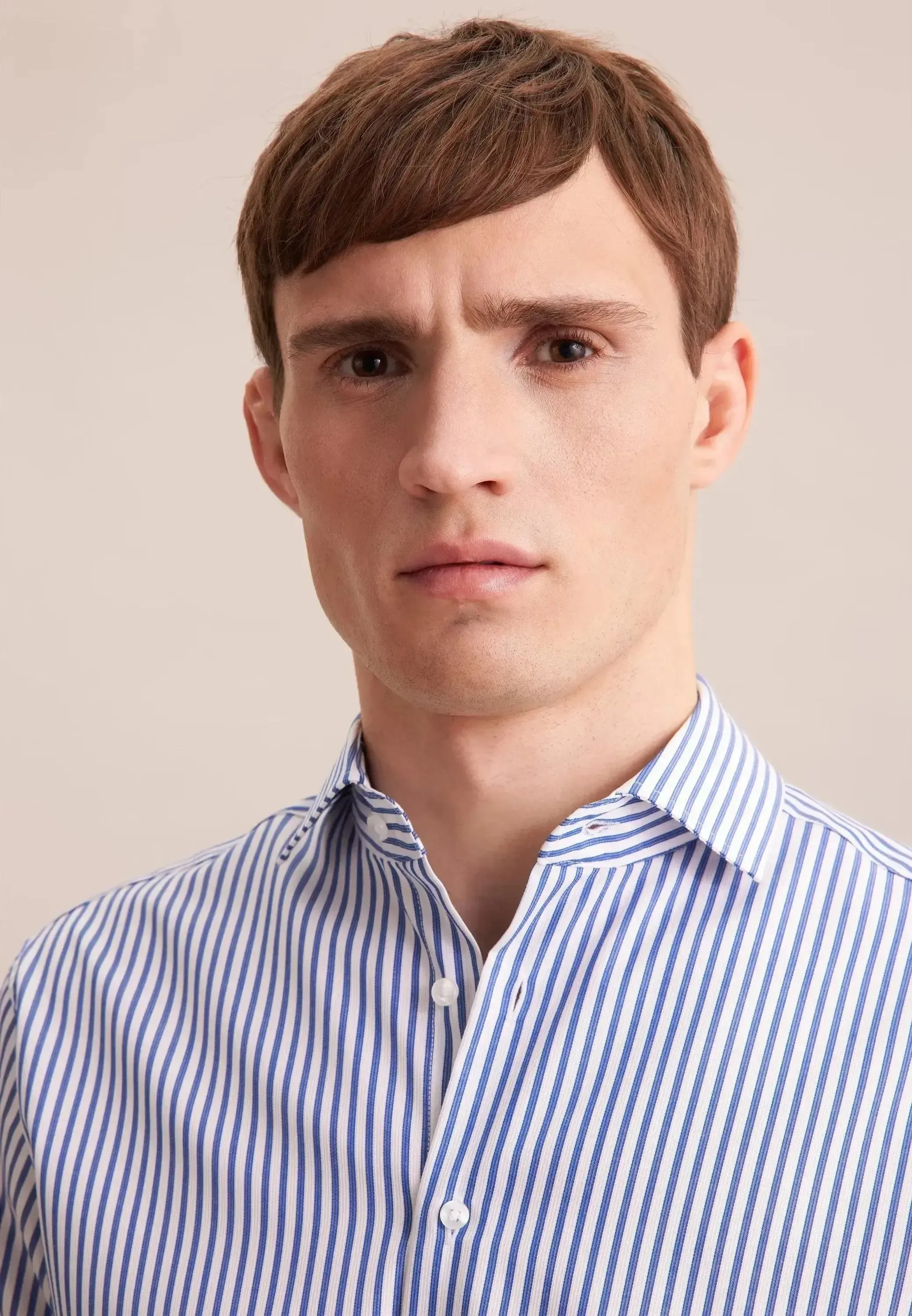 Seidensticker Mens Regular Fit No Iron Spread Kent Structured Stripe Business Shirt Mid Blue - Image 4