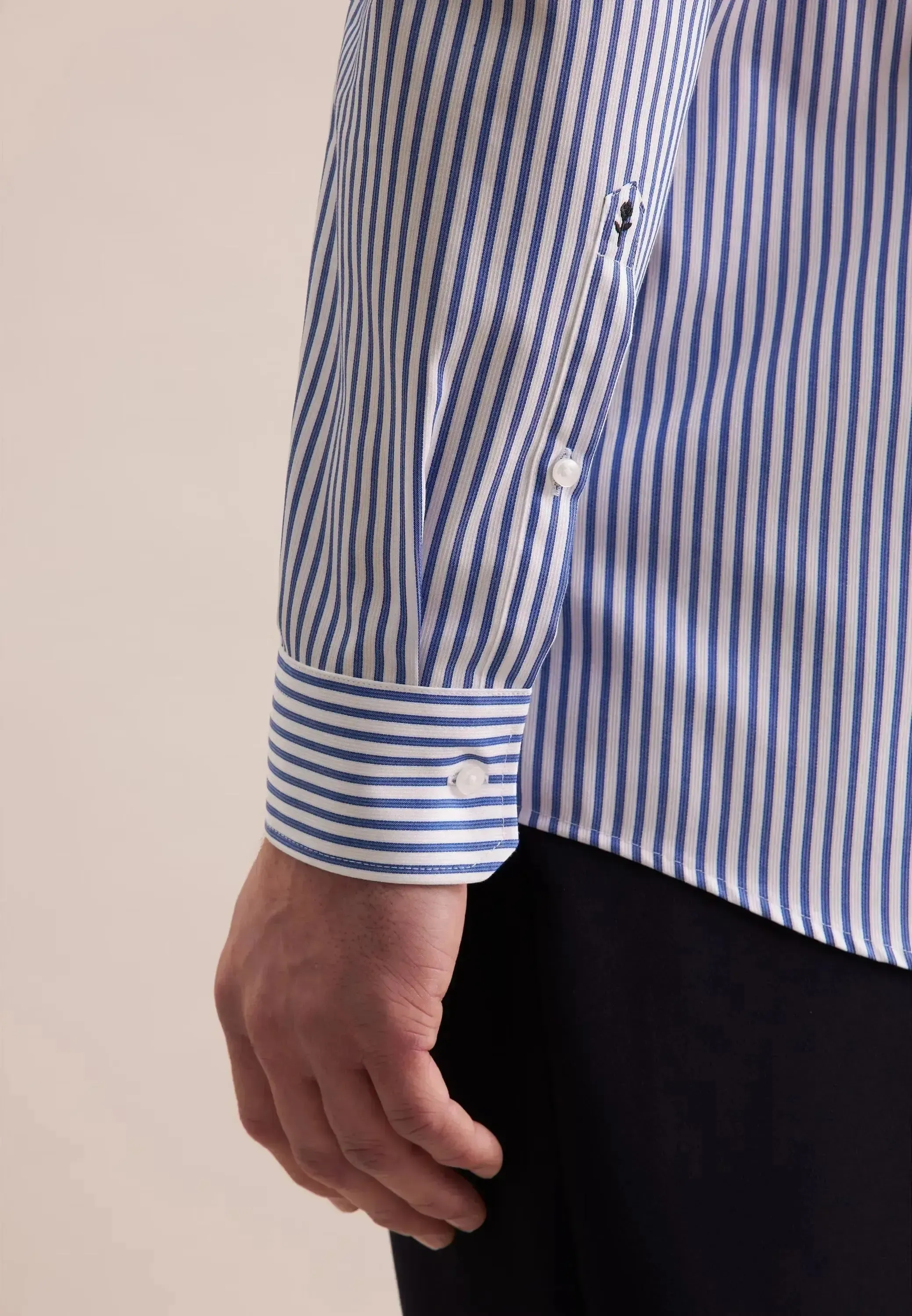 Seidensticker Mens Regular Fit No Iron Spread Kent Structured Stripe Business Shirt Mid Blue - Image 5