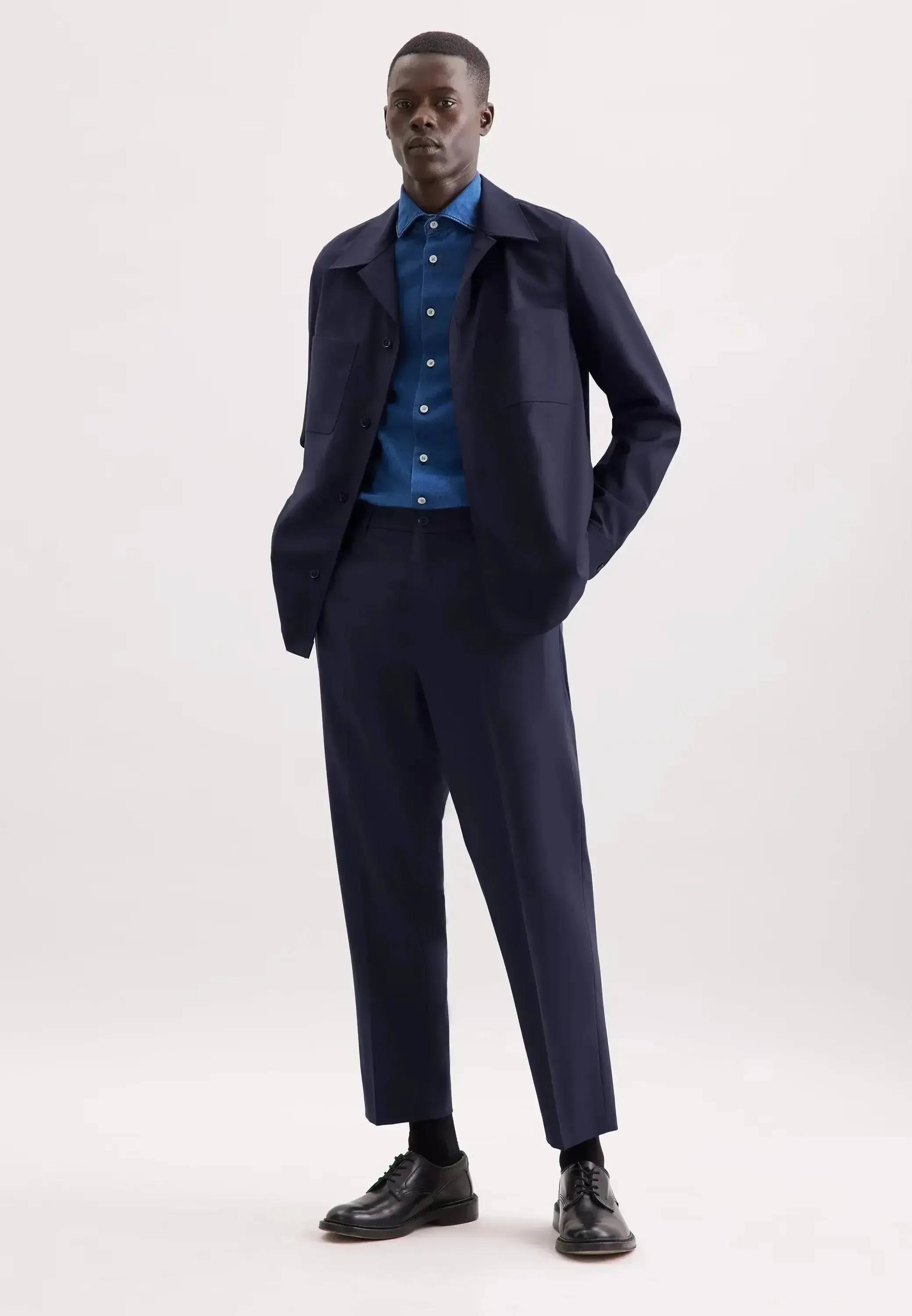 Seidensticker Mens Regular Fit Wool Mix Casual Lapel Overshirt Dark Blue - Image 6