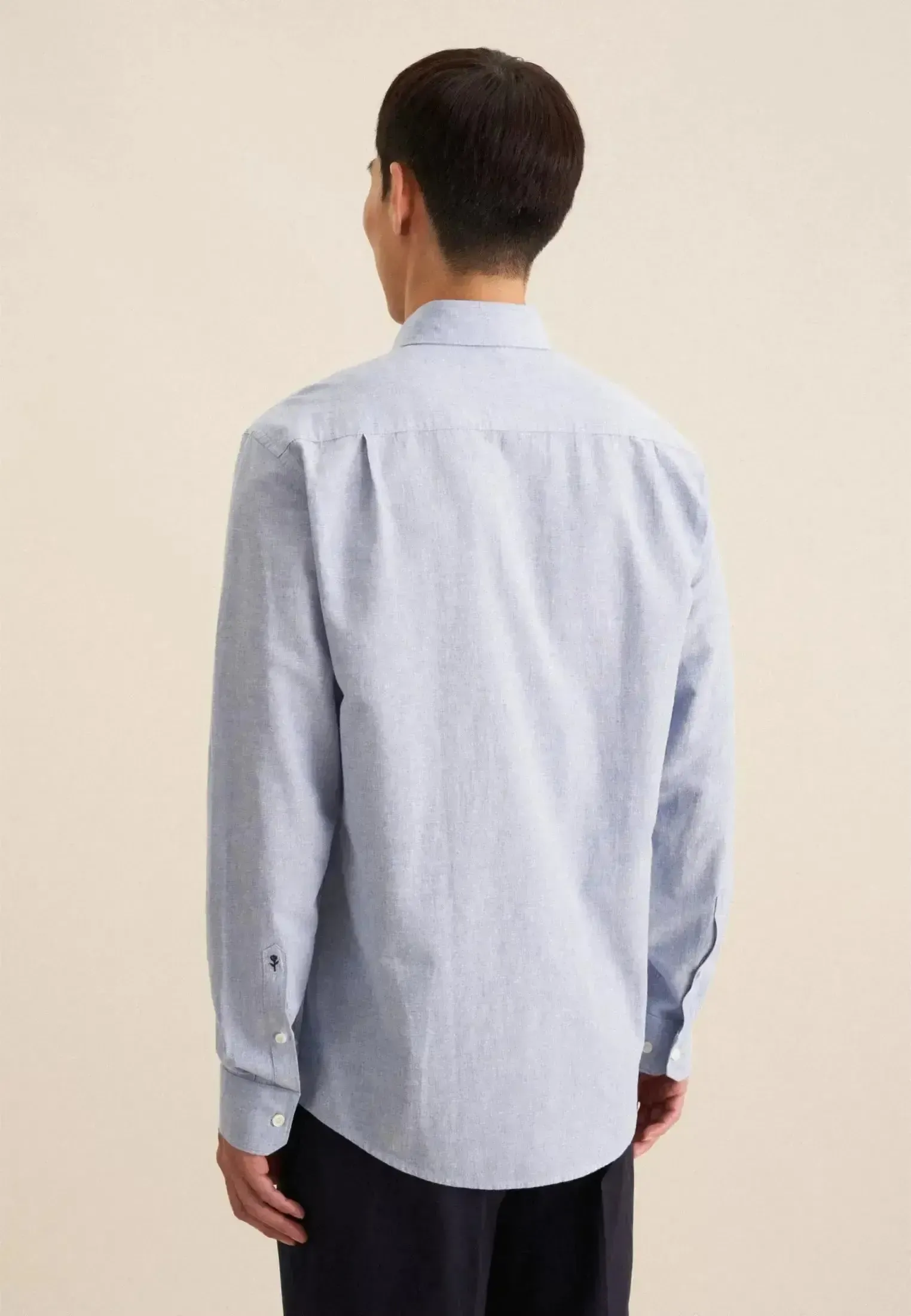Seidensticker Mens Seidensticker Mens Regular Fit Button Down Linen Blend Chambray Shirt Light Blue - Image 3