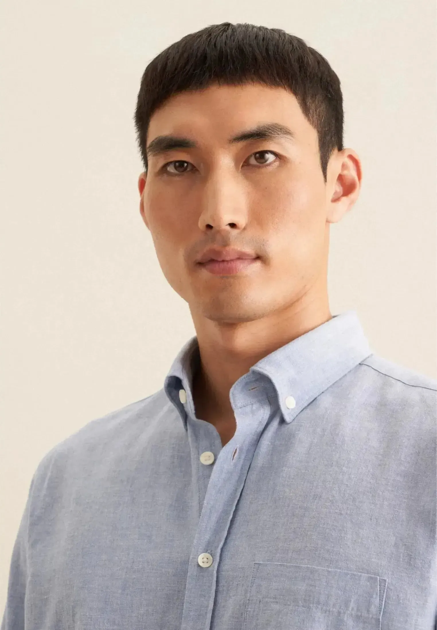 Seidensticker Mens Seidensticker Mens Regular Fit Button Down Linen Blend Chambray Shirt Light Blue - Image 4