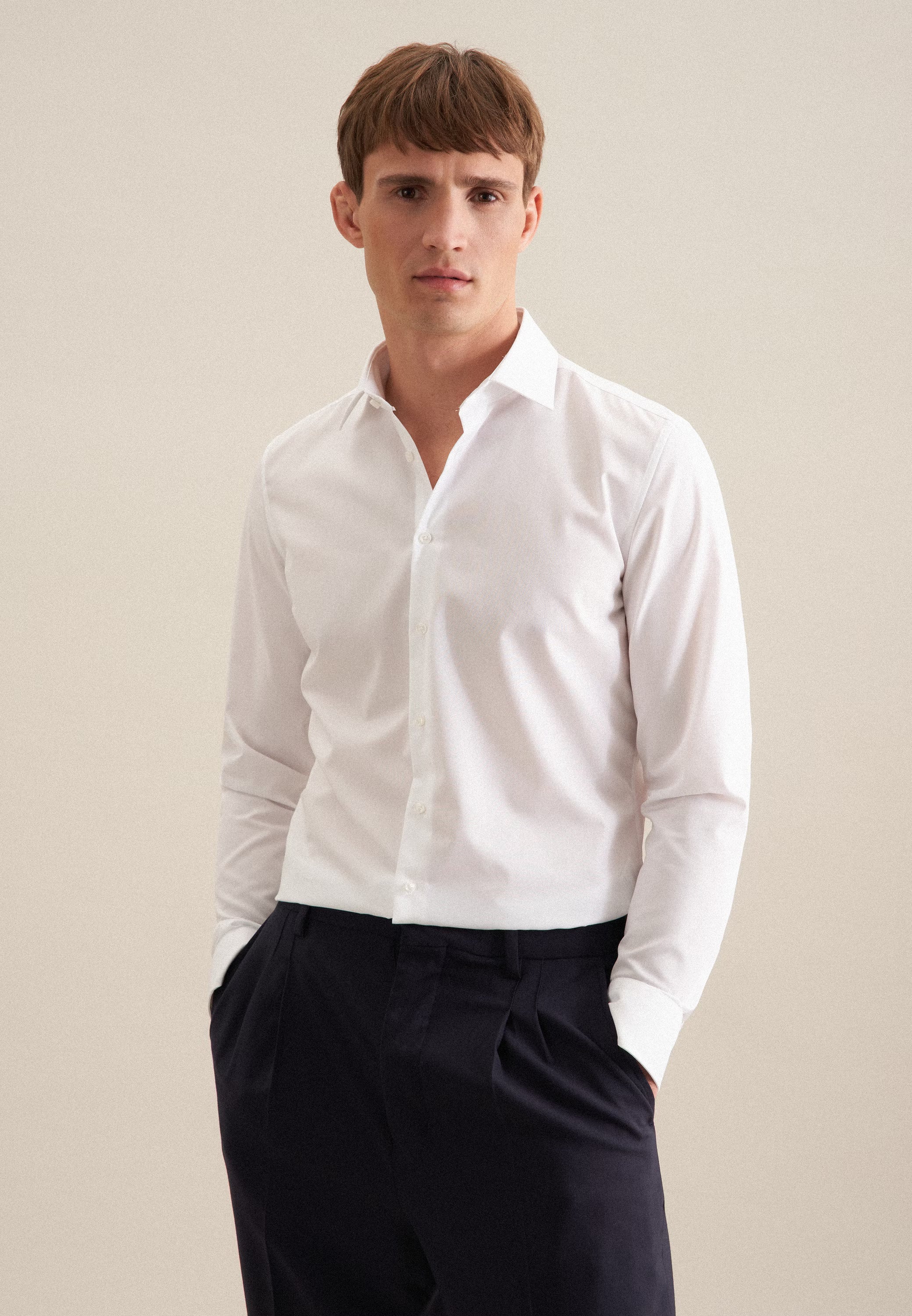 Seidensticker Mens Shaped Fit No Iron Kent Collar Business Shirt White - Image 2