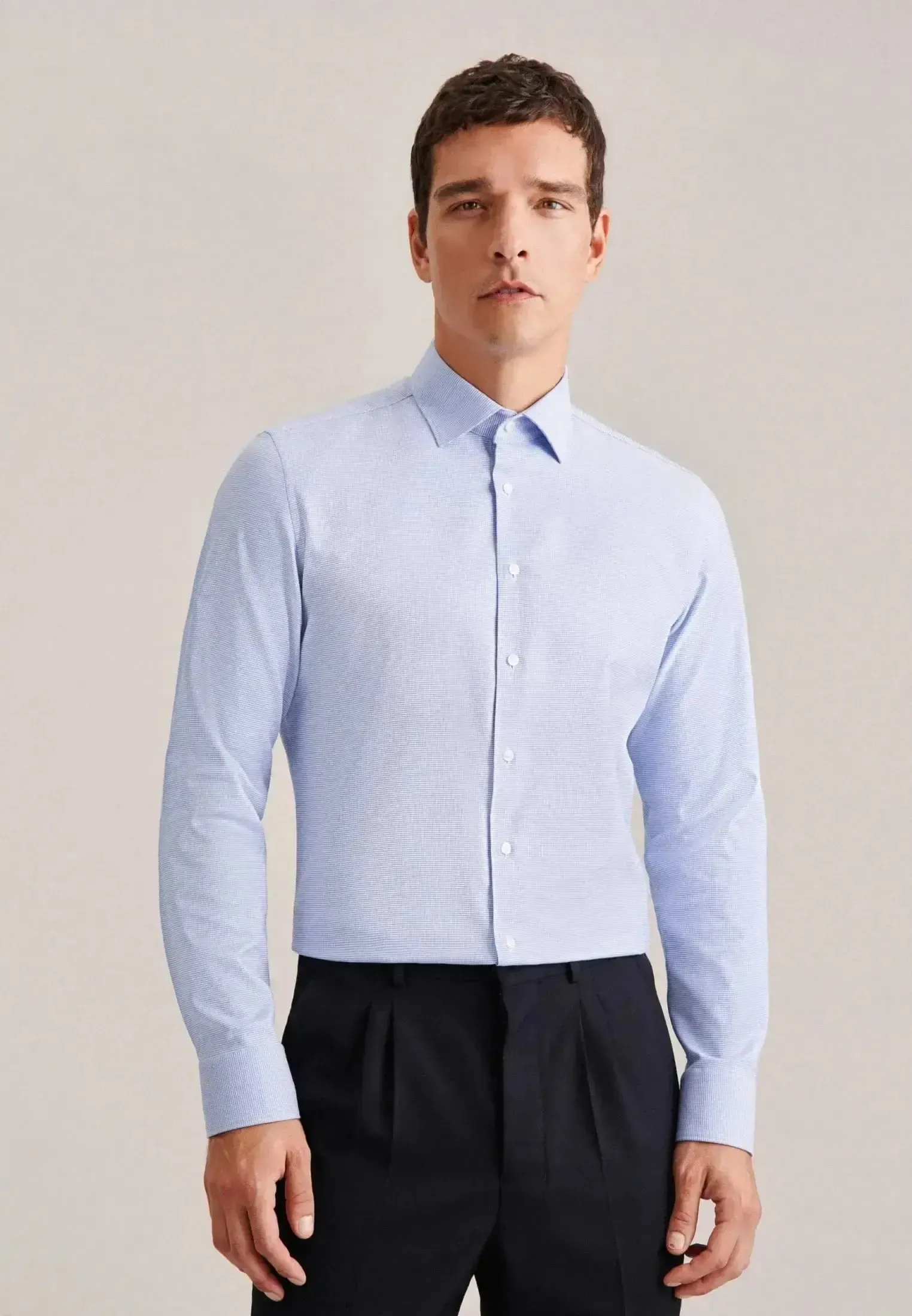 Seidensticker Mens Shaped Fit No Iron New Kent Structured Business Shirt Light Blue - Image 6