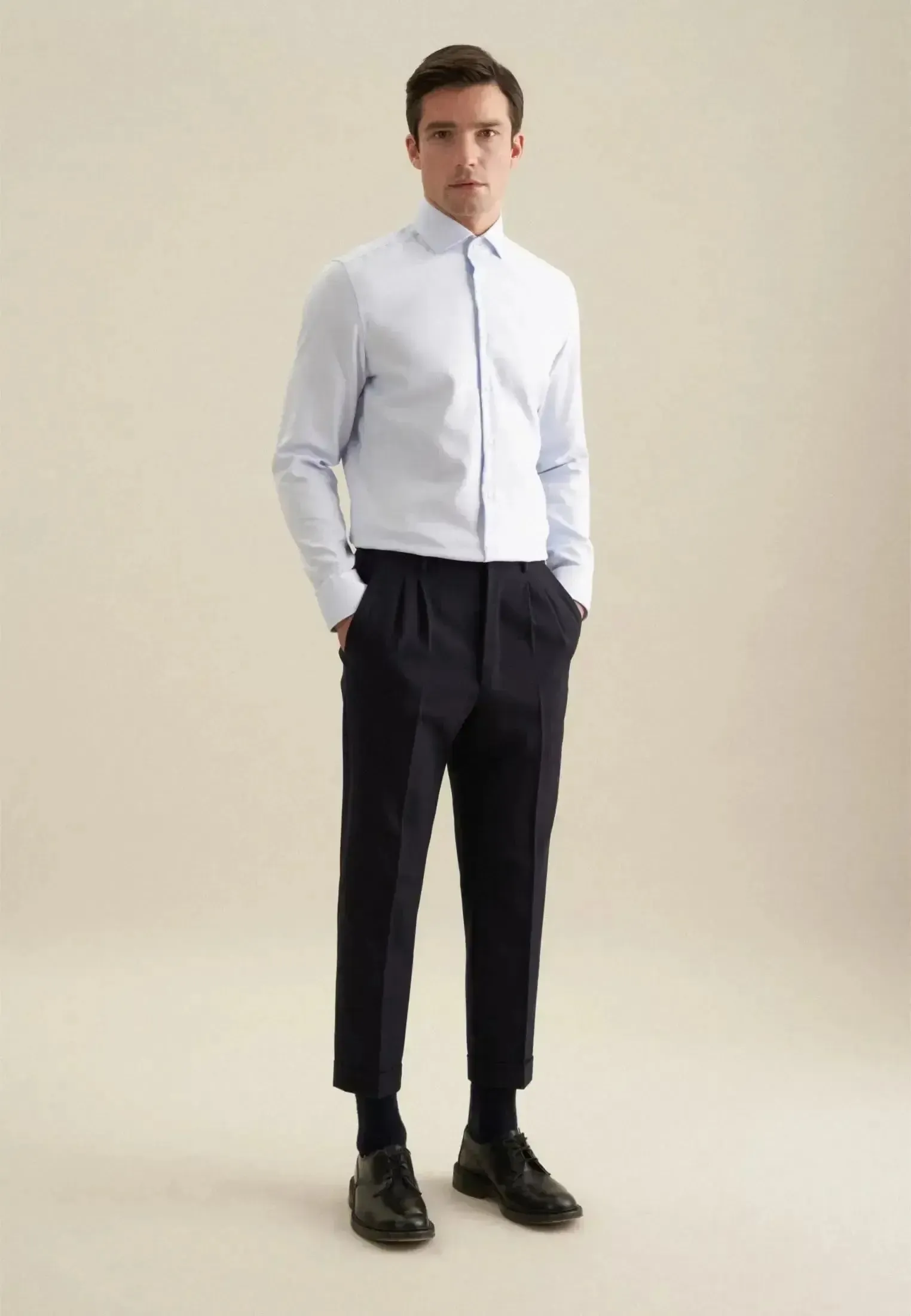 Seidensticker Mens Shaped Fit No Iron Spread Kent Structured Business Shirt Light Blue - Image 7