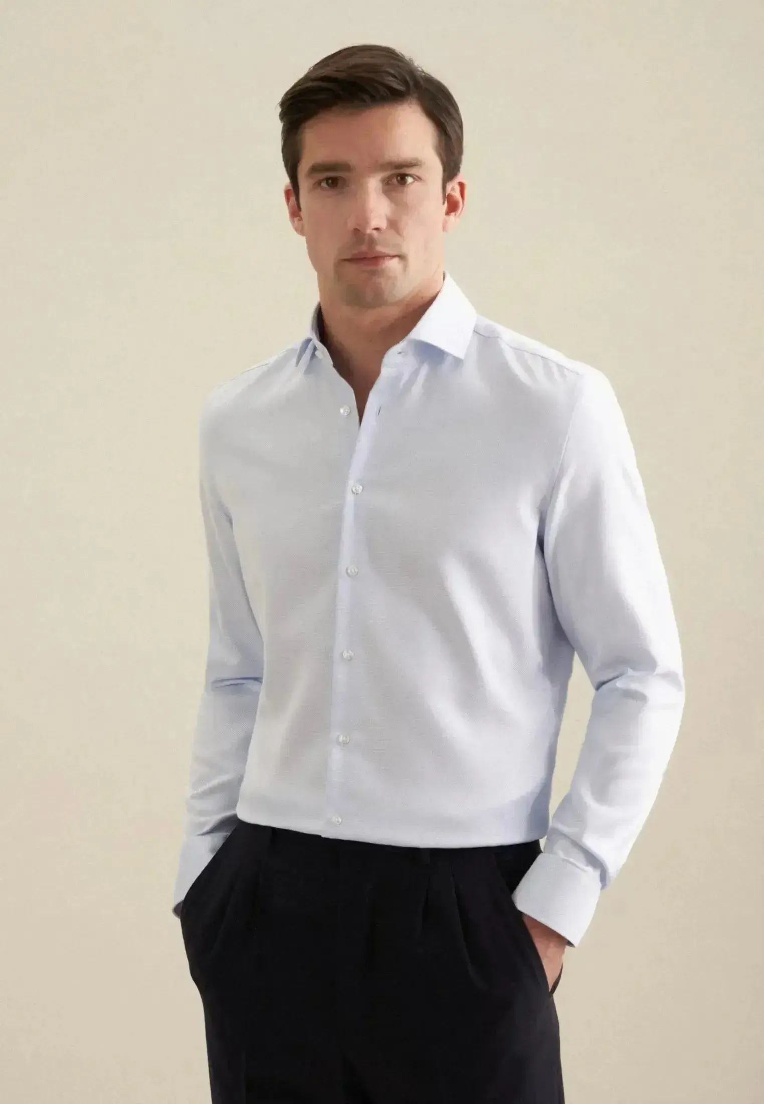 Seidensticker Mens Shaped Fit No Iron Spread Kent Structured Business Shirt Light Blue - Image 8