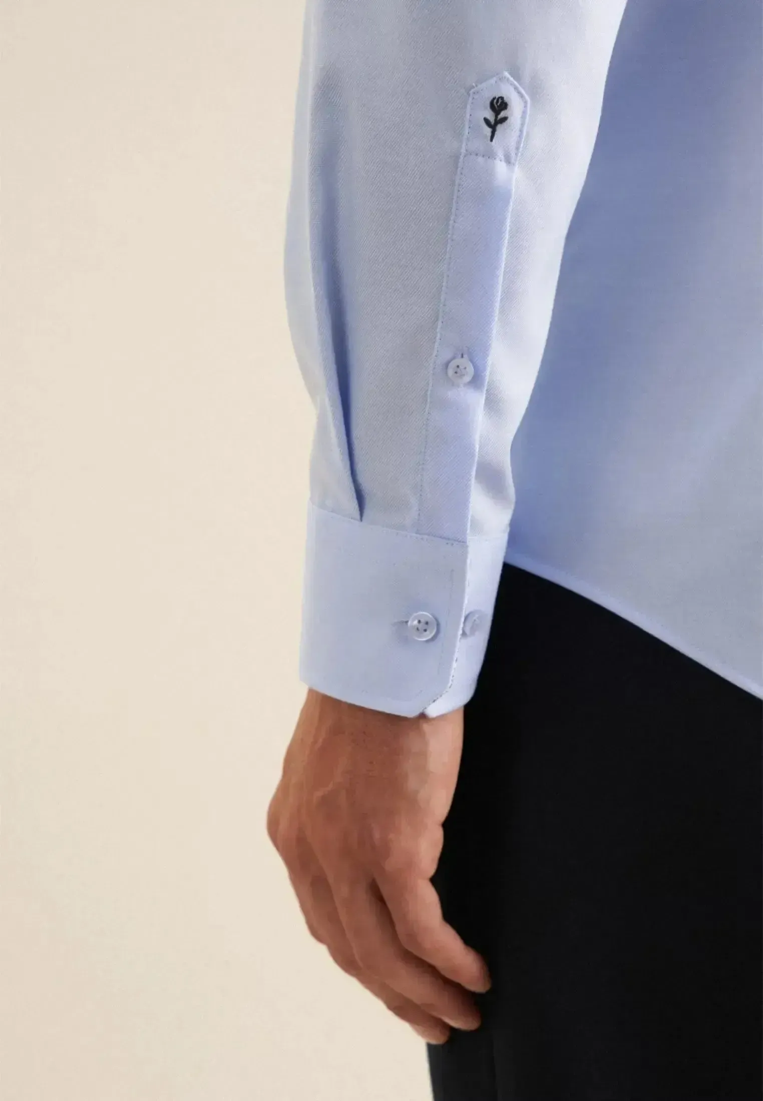 Seidensticker Mens Slim Fit Easy Iron Business Kent Contrast Patch Business Shirt Light Blue - Image 5