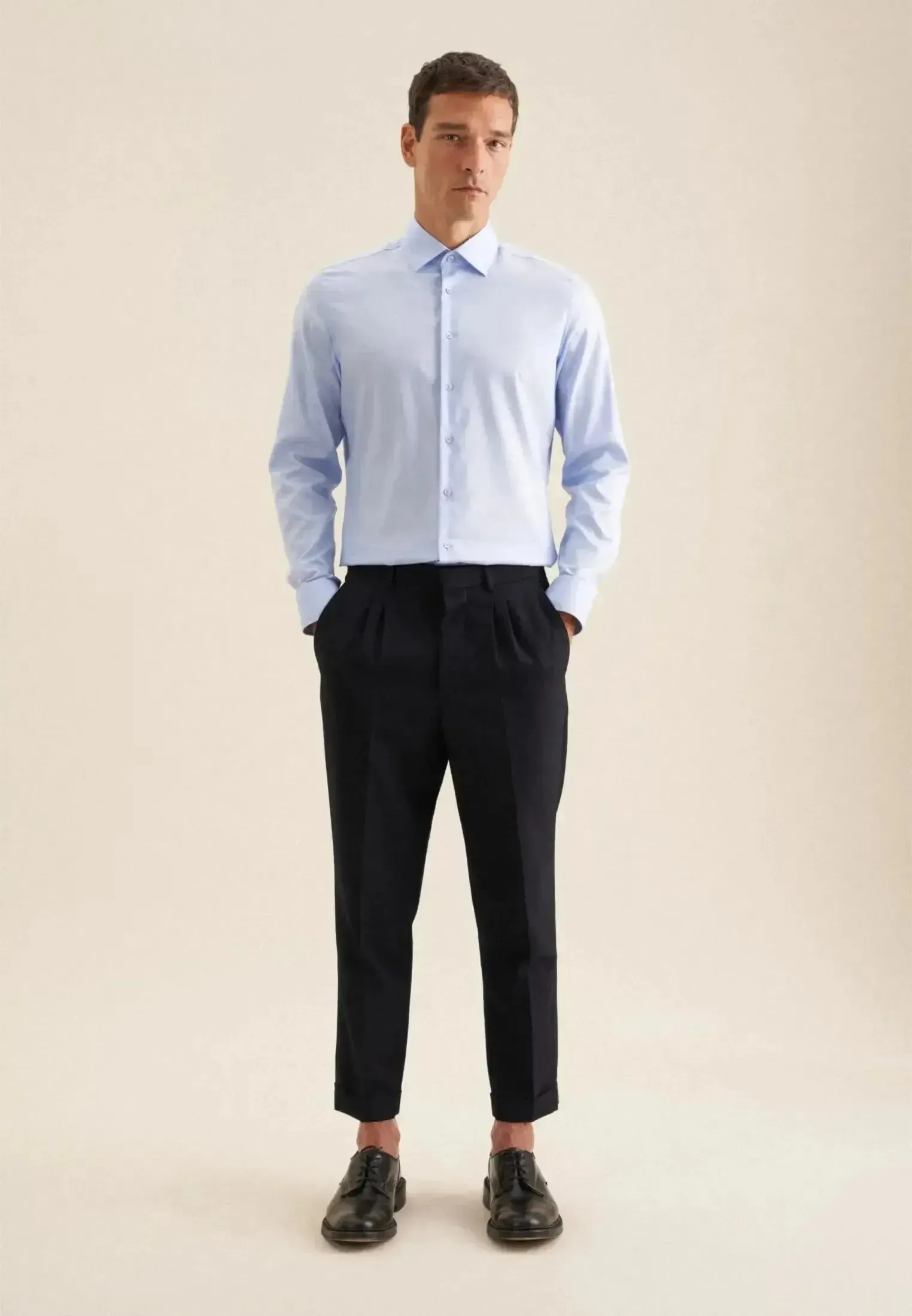 Seidensticker Mens Slim Fit Easy Iron Business Kent Contrast Patch Business Shirt Light Blue - Image 6