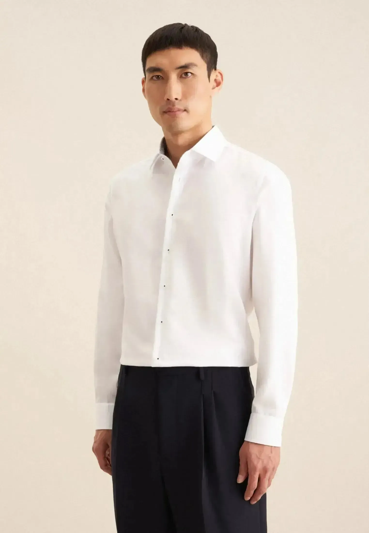 Seidensticker Mens Slim Fit Easy Iron Business Kent Contrast Patch Business Shirt White - Image 8