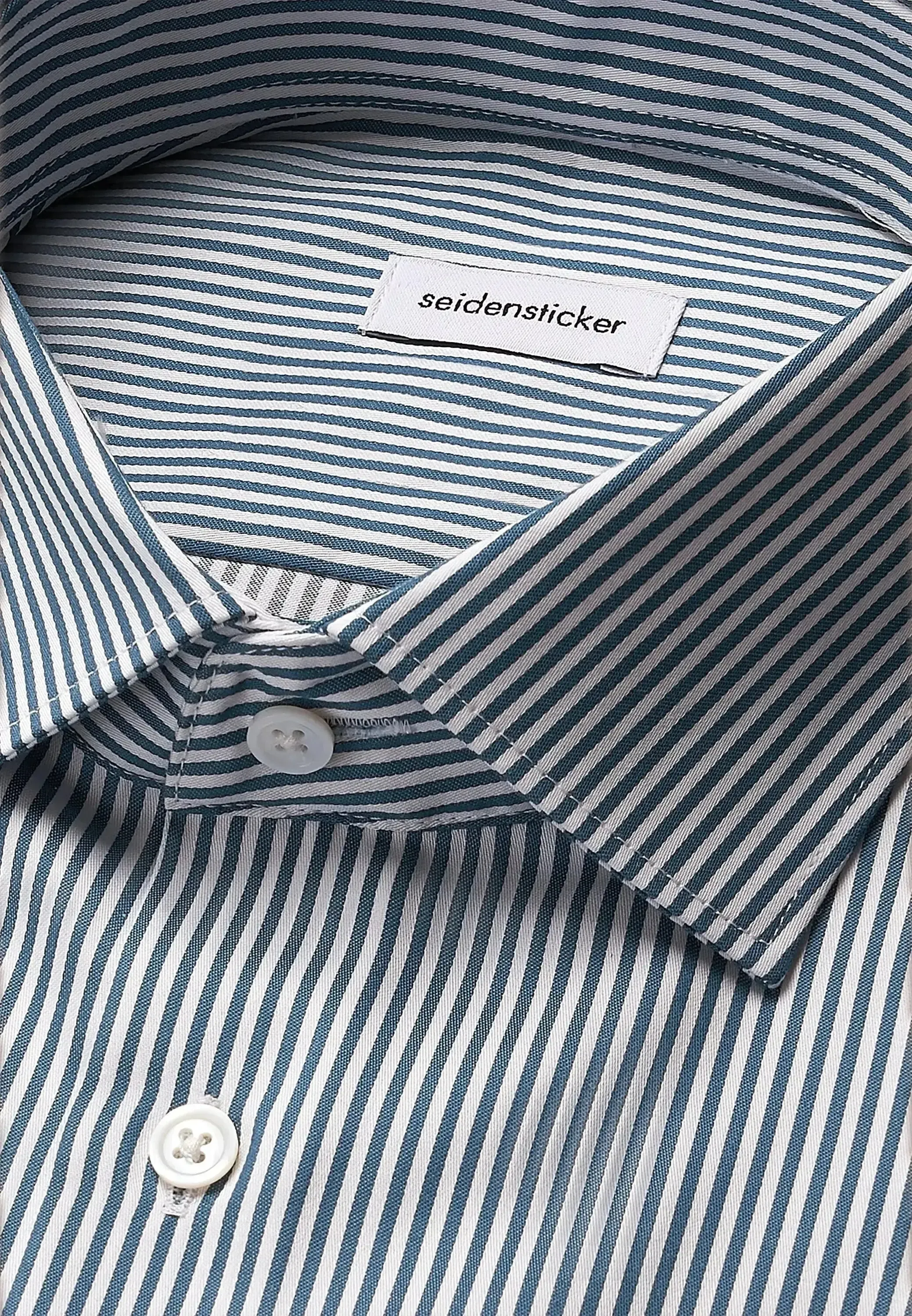 Seidensticker Mens Slim Fit Easy Iron New Kent Striped Business Shirt Dark Teal - Image 8