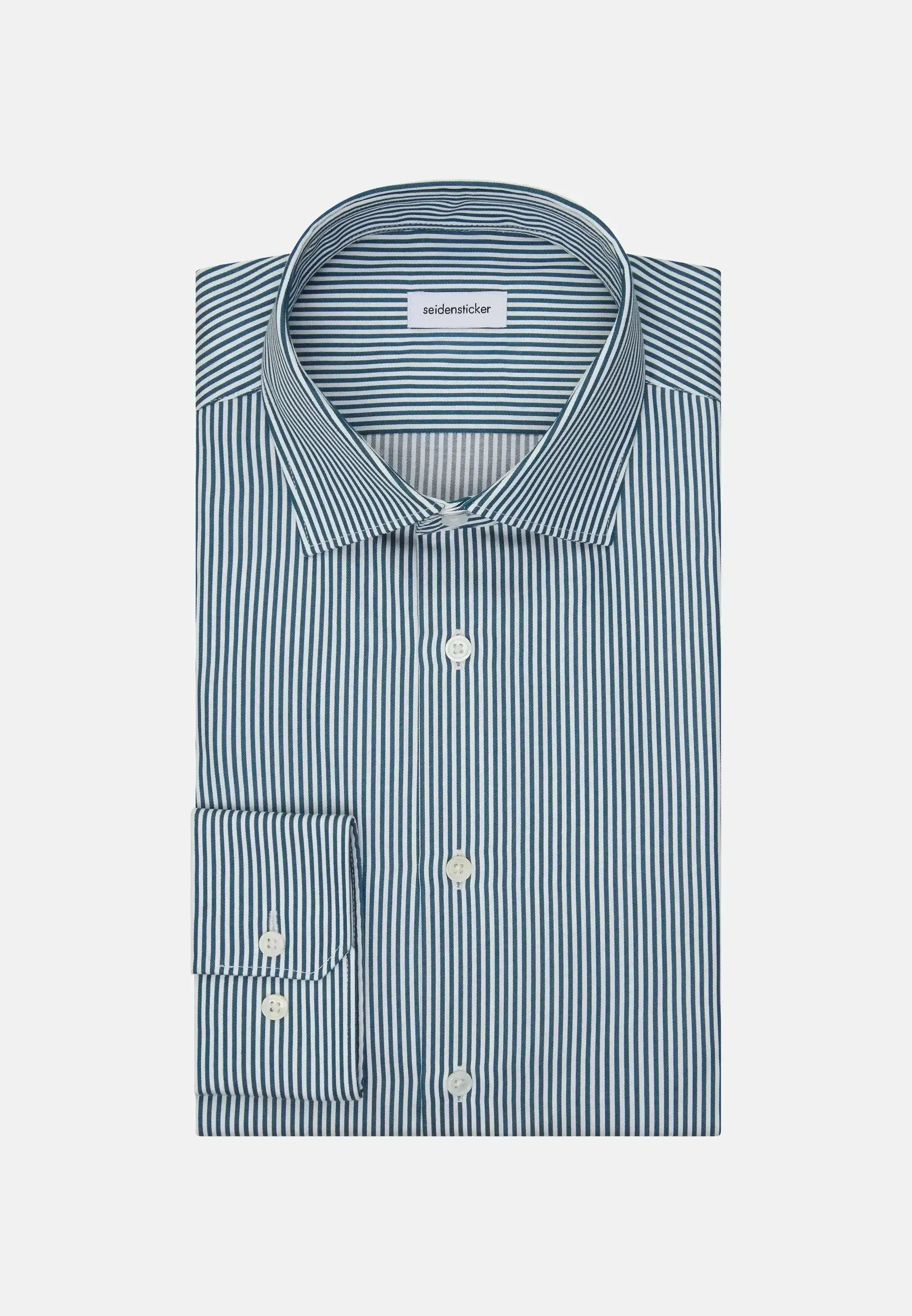 Seidensticker Mens Slim Fit Easy Iron New Kent Striped Business Shirt Dark Teal - Image 9