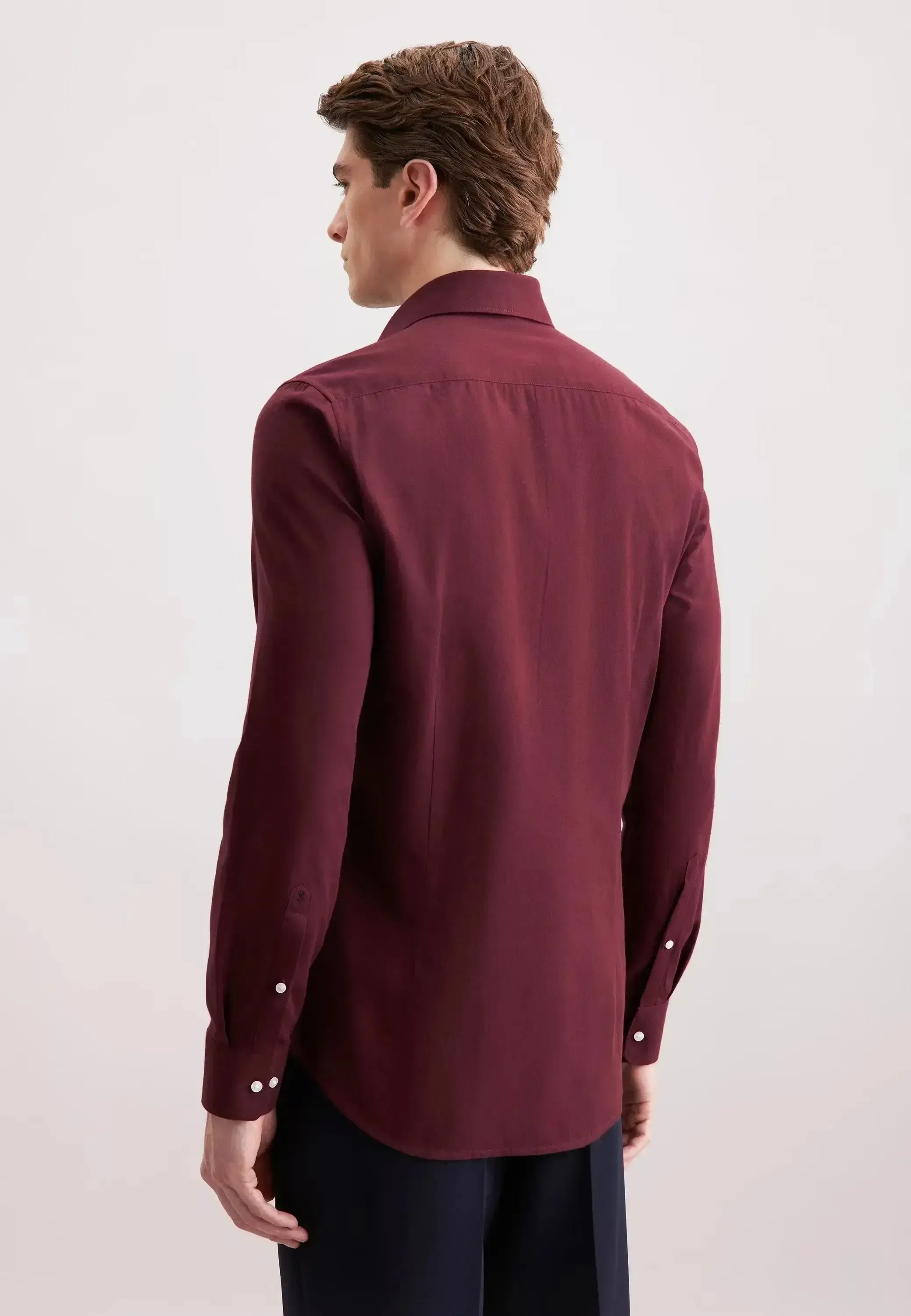 Seidensticker Mens Slim Fit New Kent Flannel Shirt Burgundy - Image 3