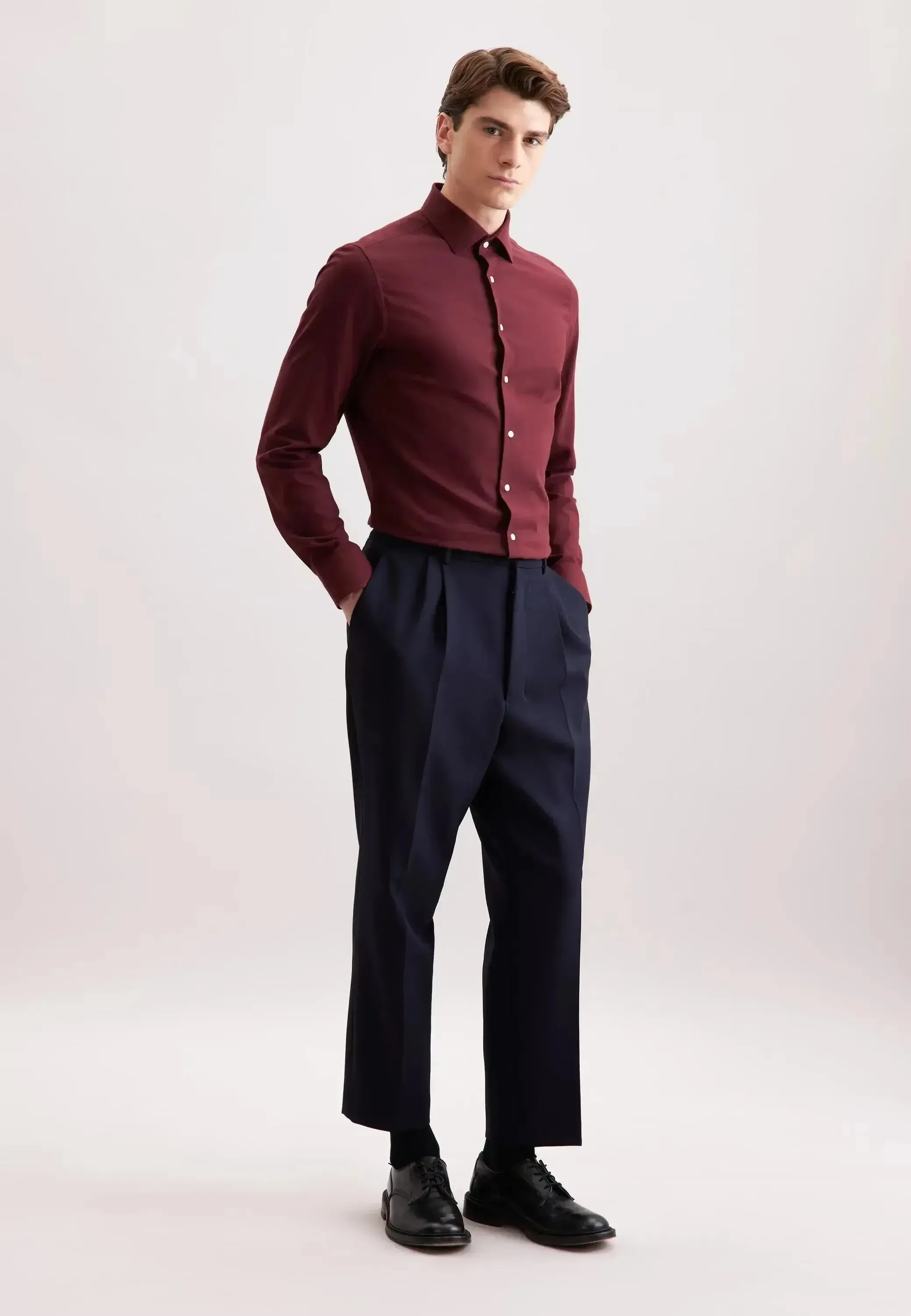 Seidensticker Mens Slim Fit New Kent Flannel Shirt Burgundy - Image 6