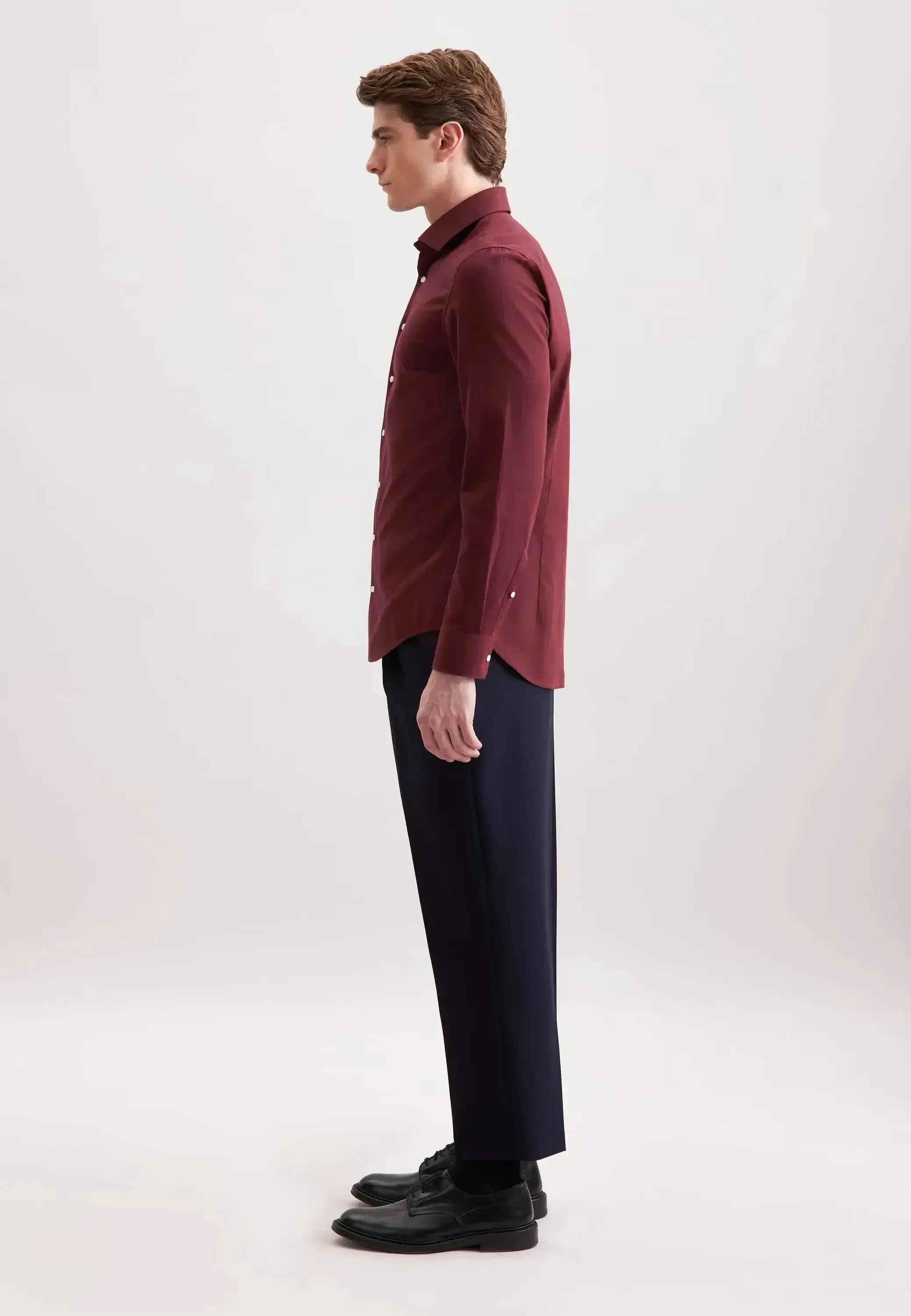 Seidensticker Mens Slim Fit New Kent Flannel Shirt Burgundy - Image 7