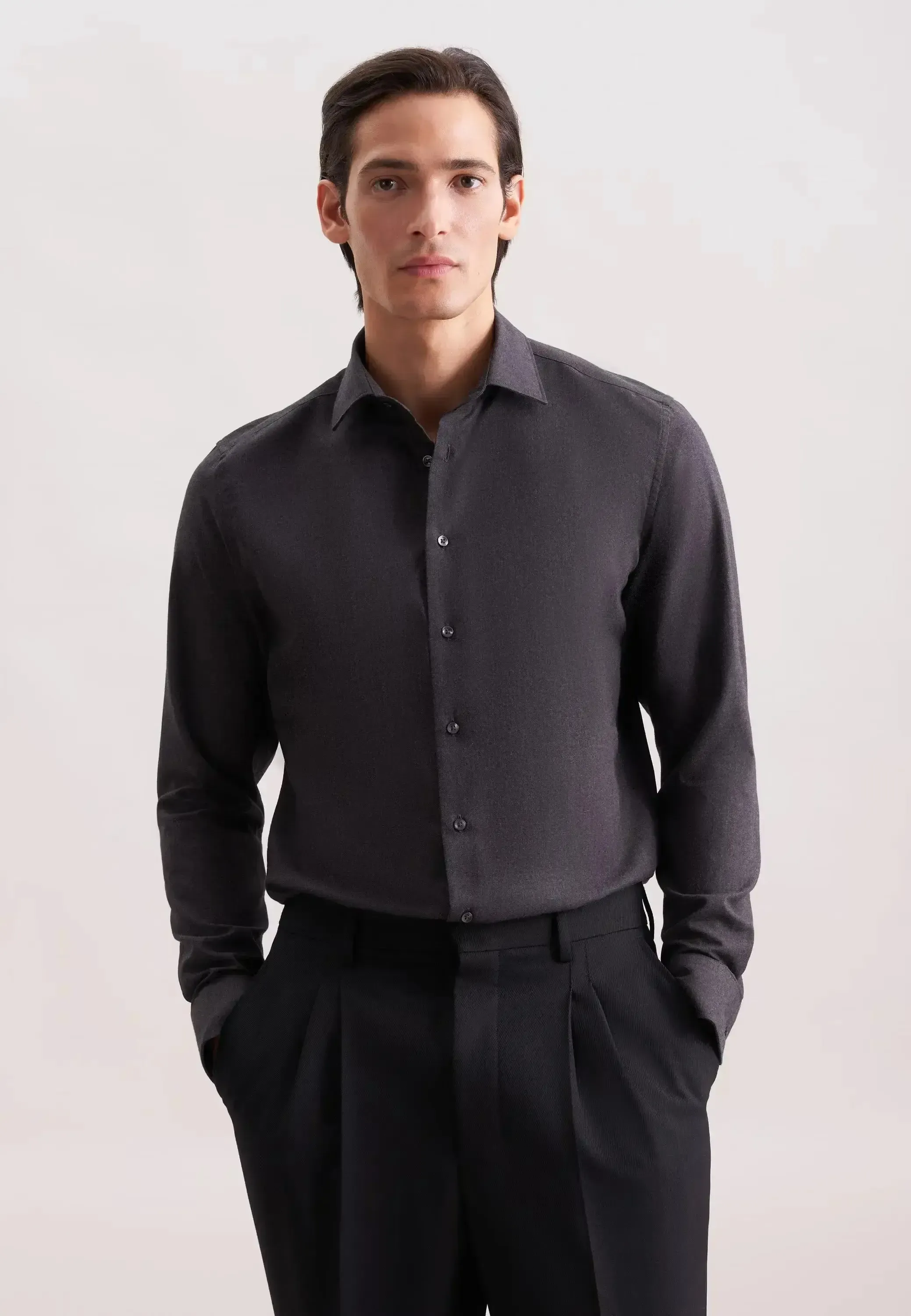Seidensticker Mens Slim Fit New Kent Flannel Shirt Grey - Image 8