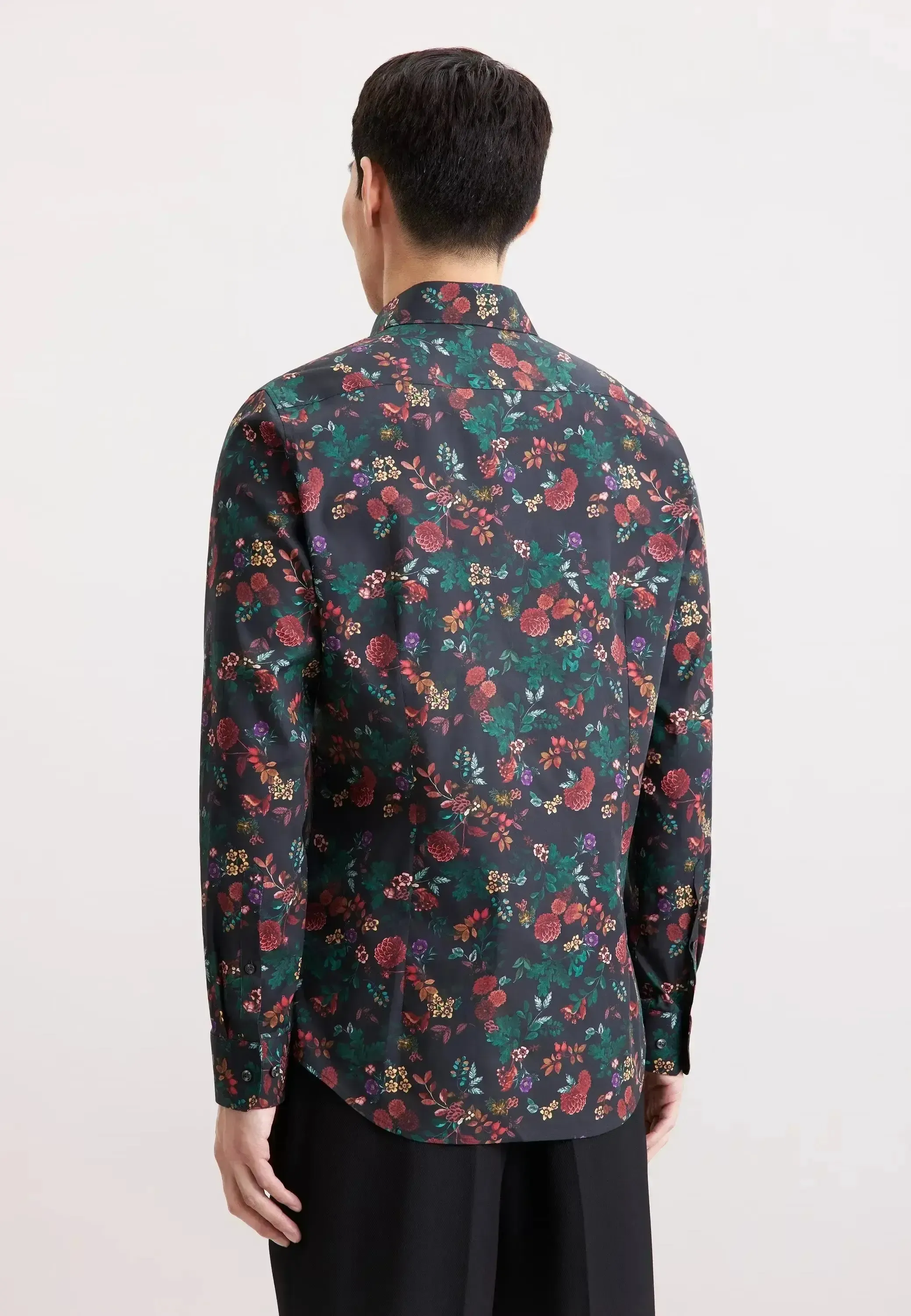 Seidensticker Mens Slim Fit New Kent Floral Shirt Grey - Image 3