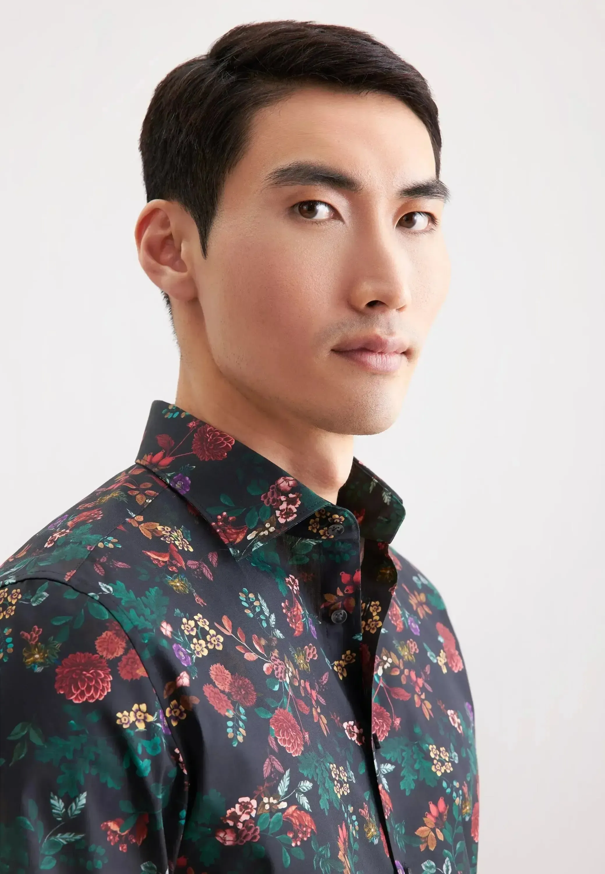 Seidensticker Mens Slim Fit New Kent Floral Shirt Grey - Image 4