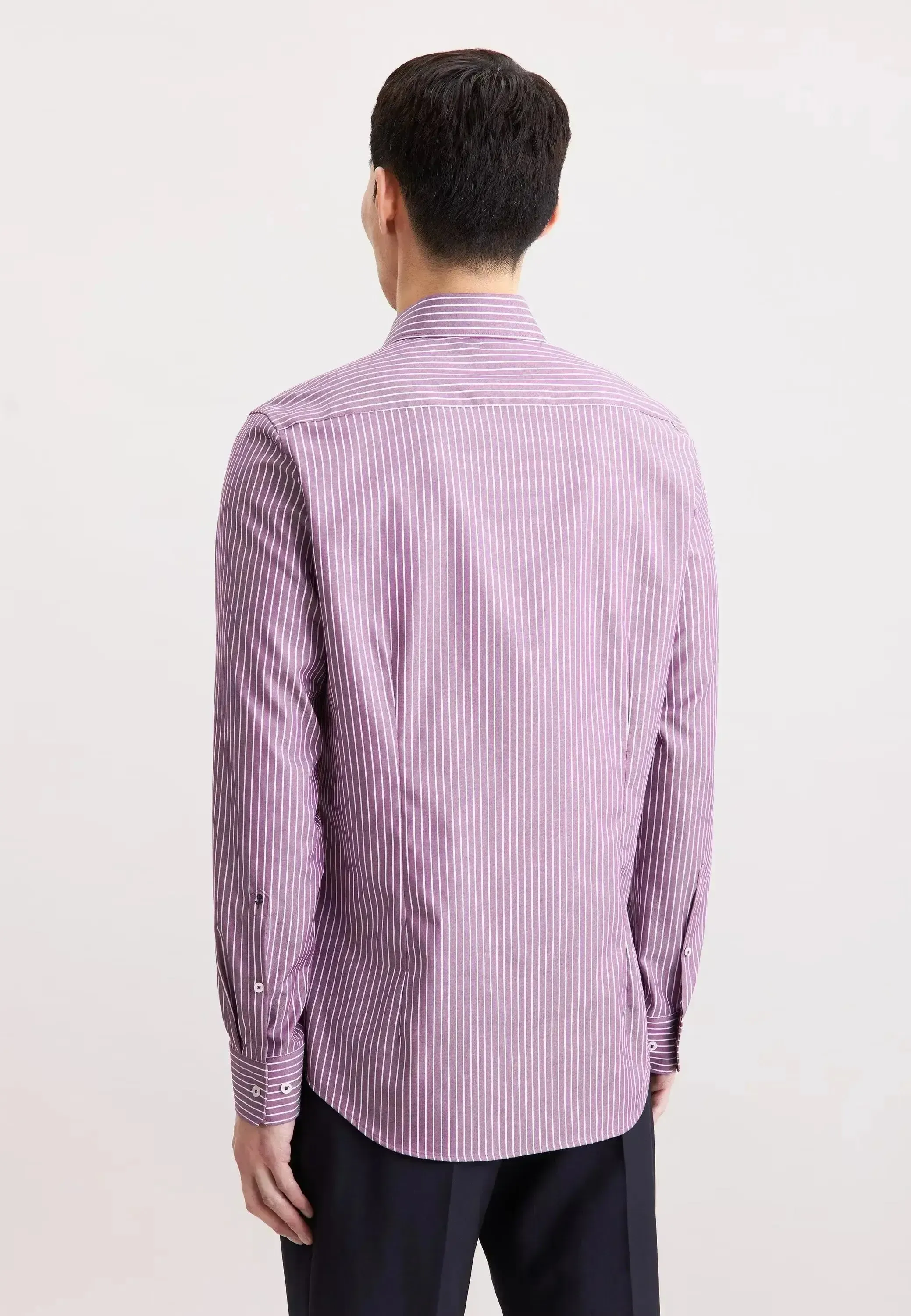 Seidensticker Mens Slim Fit No Iron New Kent Striped Business Shirt Lilac - Image 3