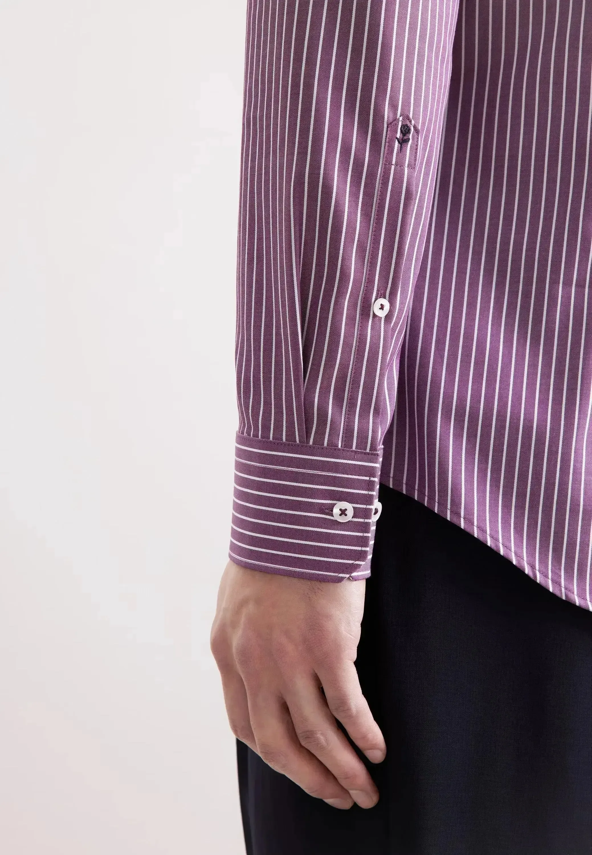 Seidensticker Mens Slim Fit No Iron New Kent Striped Business Shirt Lilac - Image 5