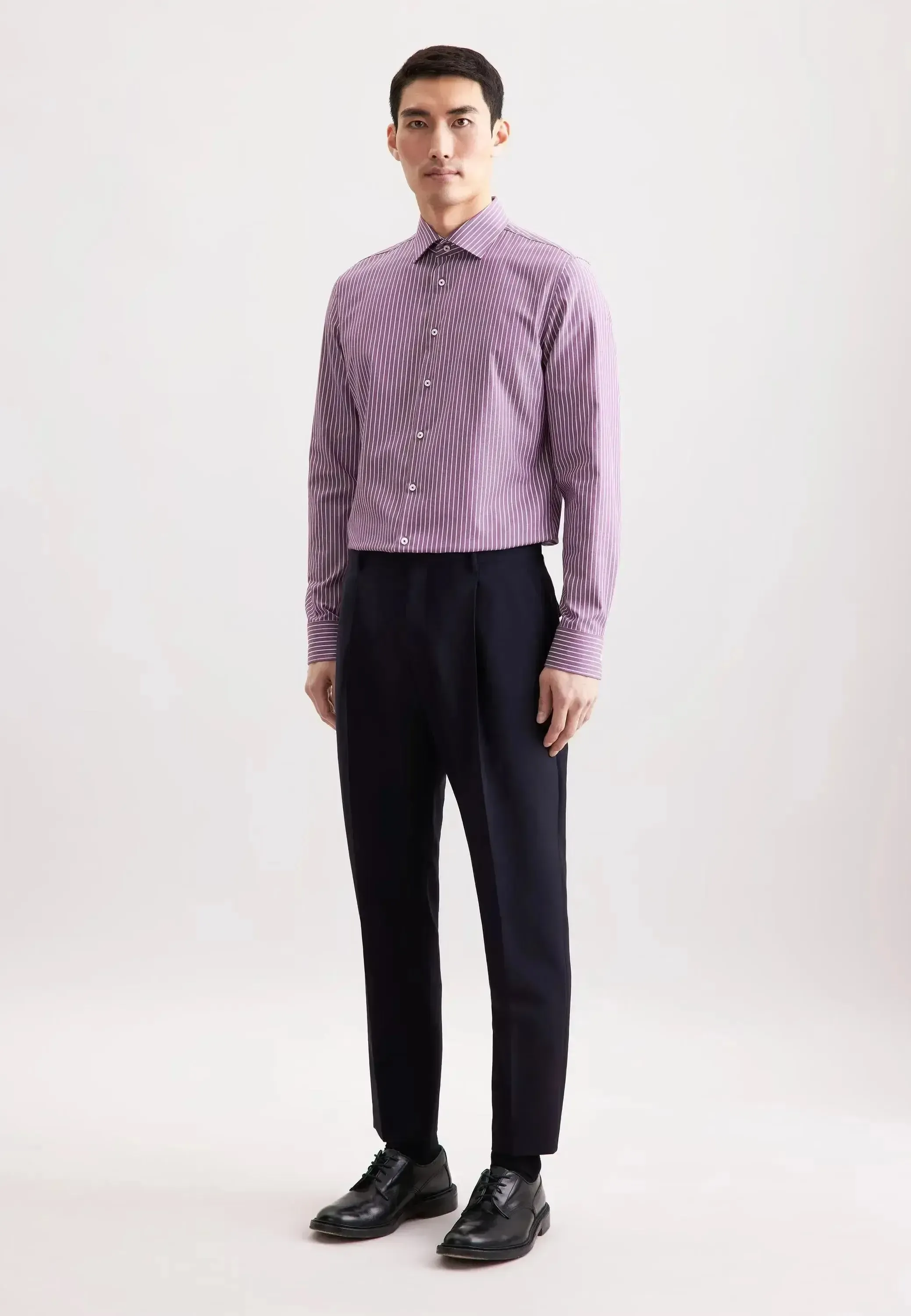 Seidensticker Mens Slim Fit No Iron New Kent Striped Business Shirt Lilac - Image 6