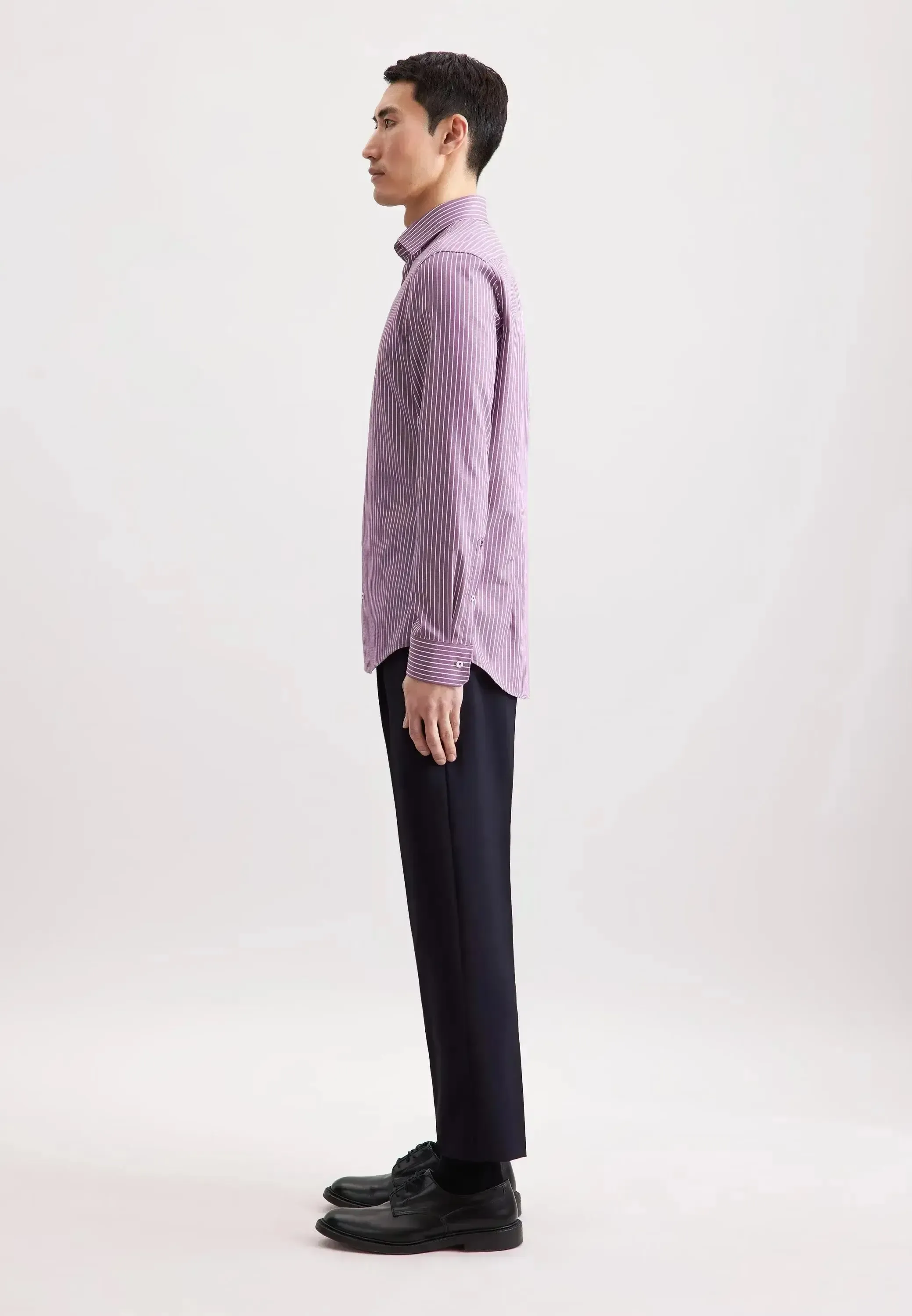 Seidensticker Mens Slim Fit No Iron New Kent Striped Business Shirt Lilac - Image 7