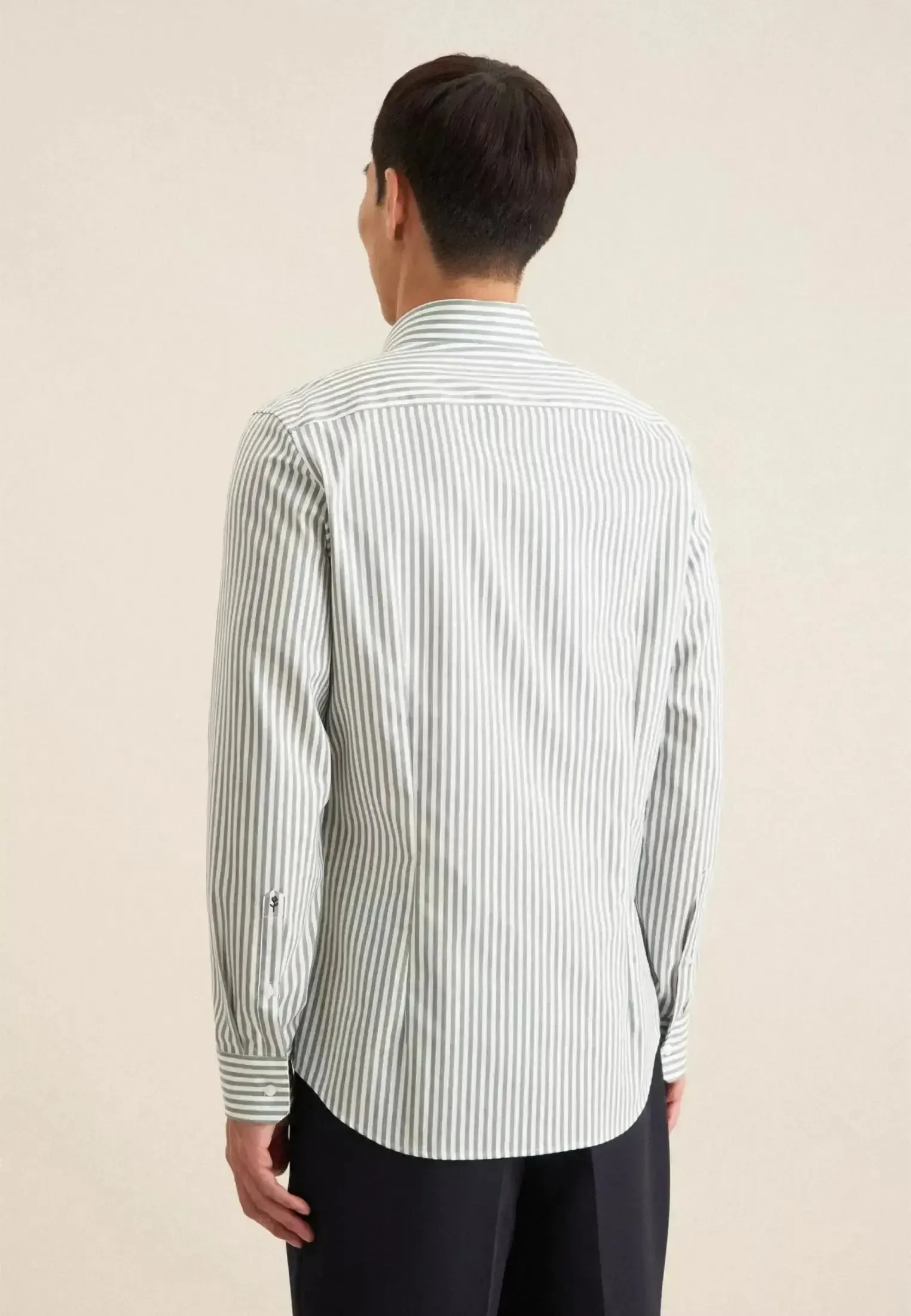 Seidensticker Mens Slim Fit No Iron New Kent Striped Business Shirt Mid Green - Image 3