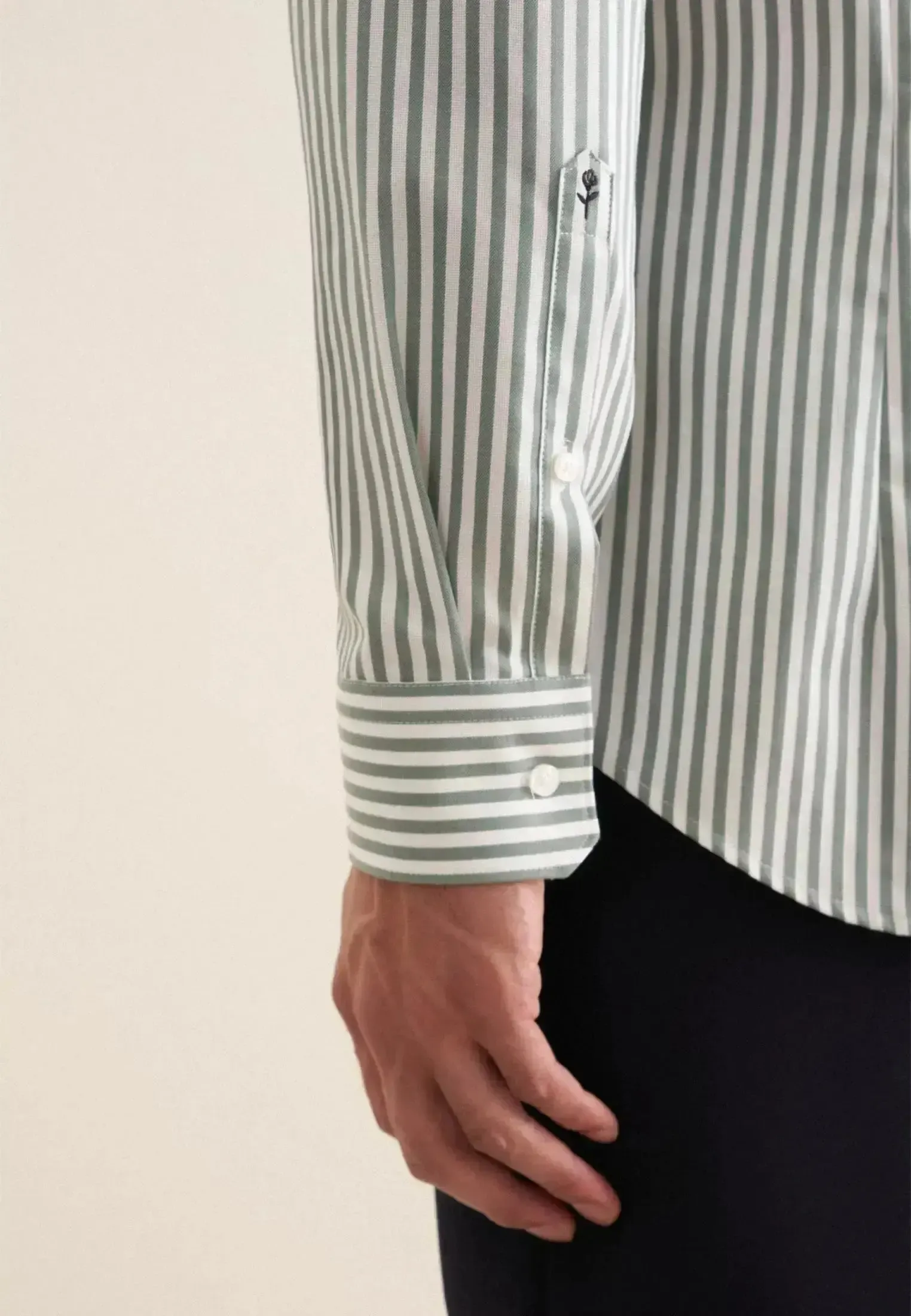 Seidensticker Mens Slim Fit No Iron New Kent Striped Business Shirt Mid Green - Image 5