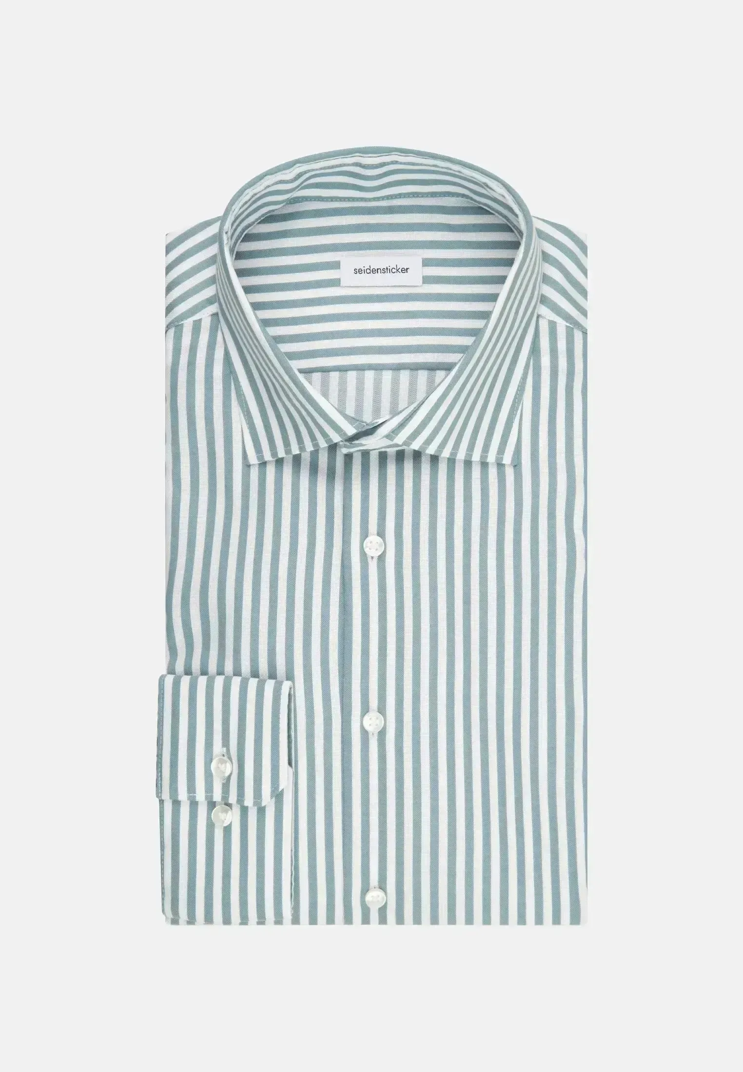Seidensticker Mens Slim Fit No Iron New Kent Striped Business Shirt Mid Green - Image 9
