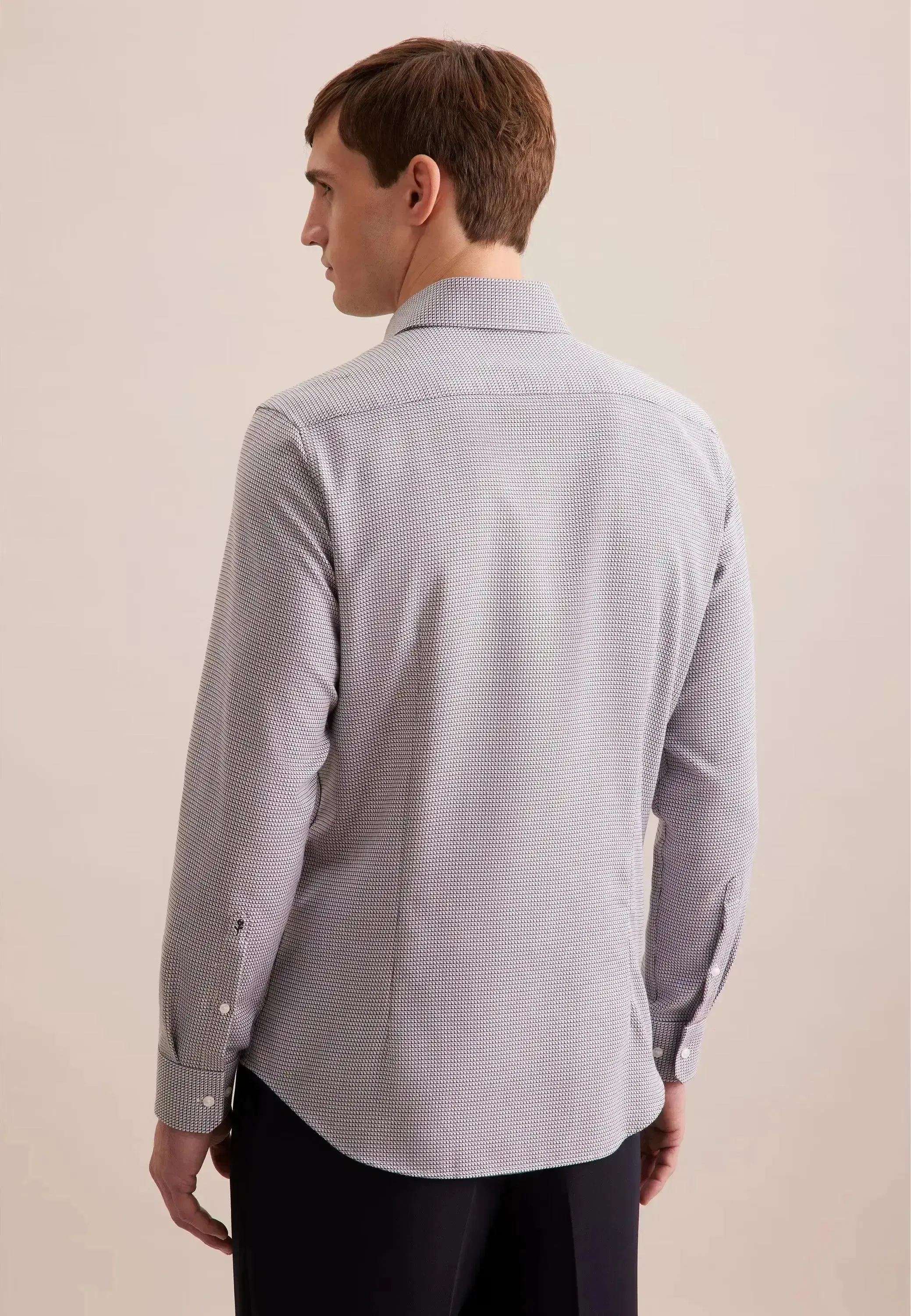 Seidensticker Mens Slim Fit No Iron Spread Kent Structured Pattern Business Shirt Brown - Image 3