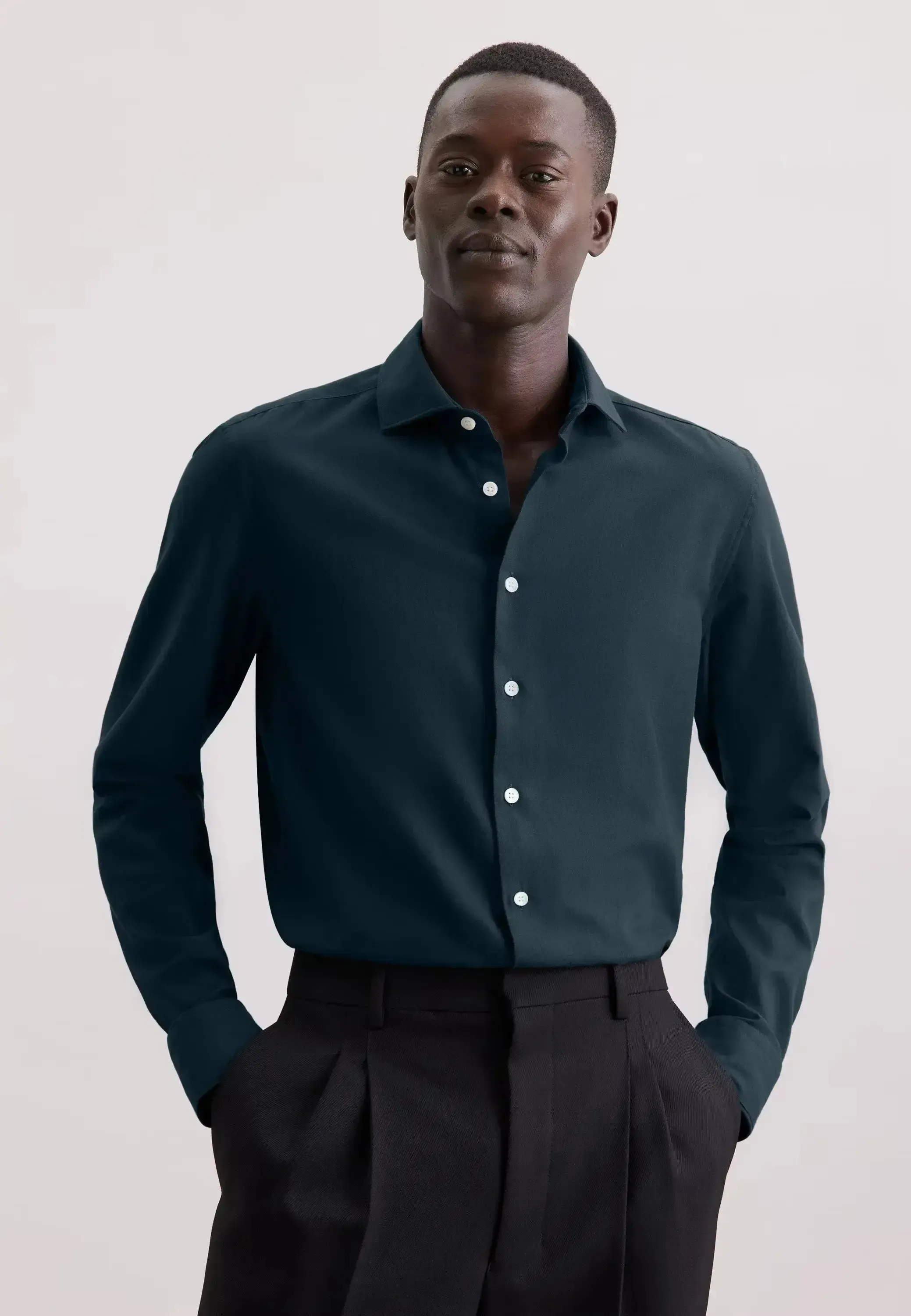 Seidensticker Mens Slim Fit Spread Kent Pepita Flannel Shirt Dark Blue - Image 2