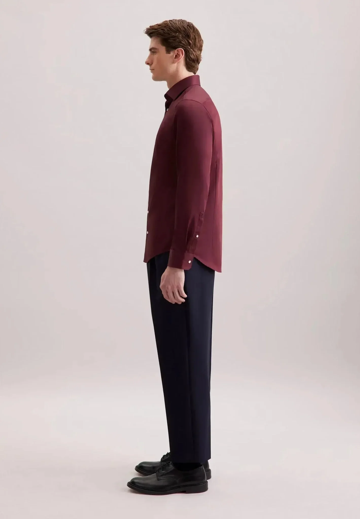 Seidensticker Shaped Fit Easy Iron New Kent Business Shirt Burgundy - Image 7