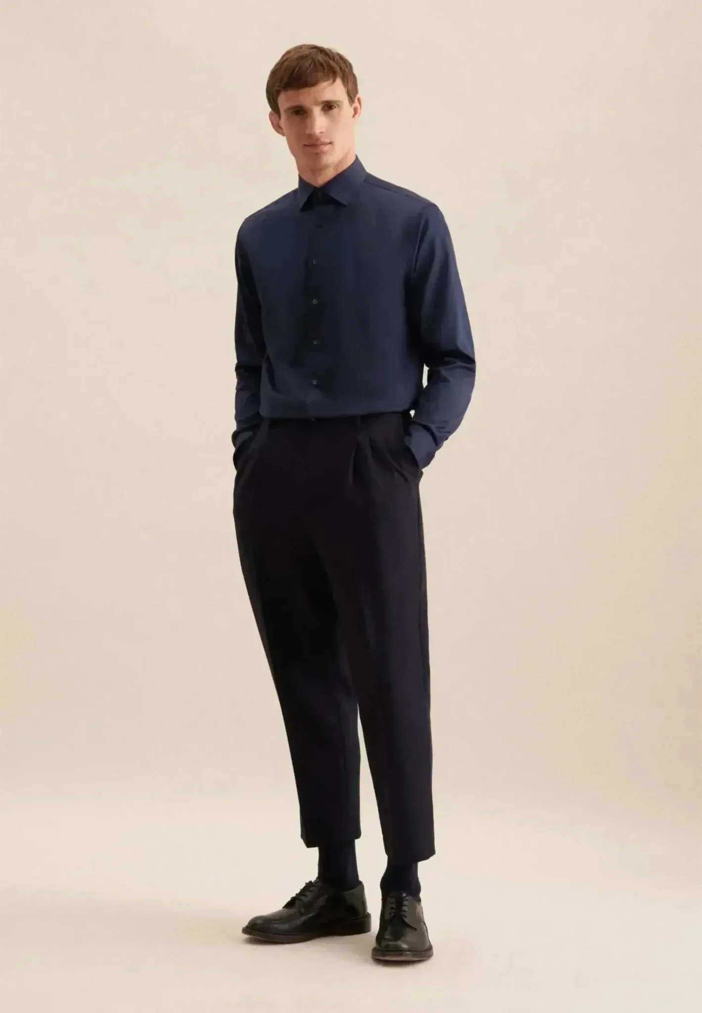 Seidensticker Shaped Fit Easy Iron New Kent Business Shirt Dark Blue - Image 6