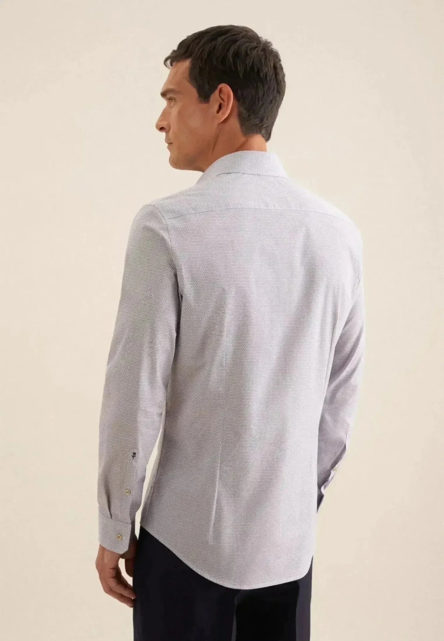 Seidensticker Slim Fit Business Kent Print Pattern Business Shirt Beige - Image 3