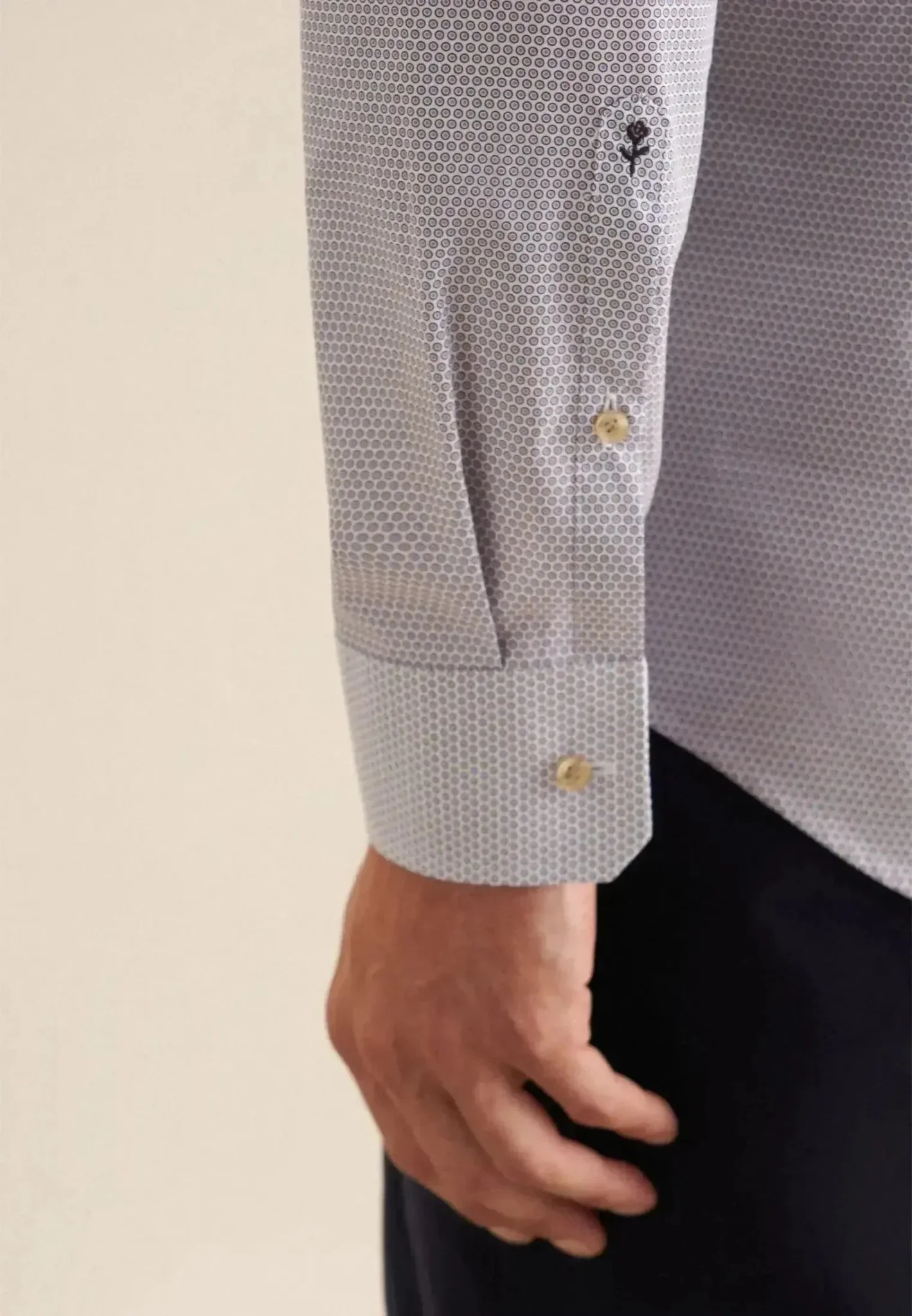 Seidensticker Slim Fit Business Kent Print Pattern Business Shirt Beige - Image 5