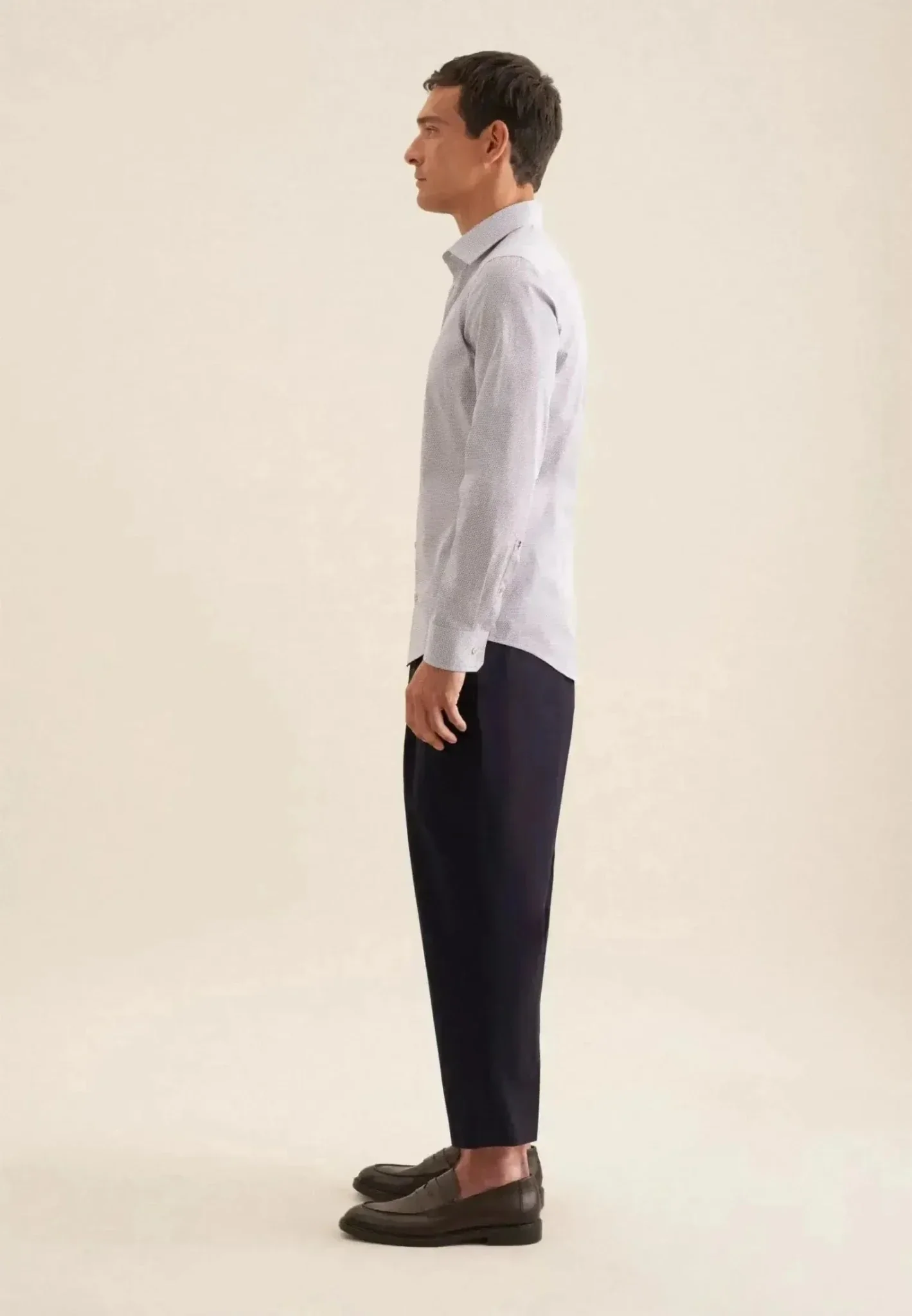 Seidensticker Slim Fit Business Kent Print Pattern Business Shirt Beige - Image 7