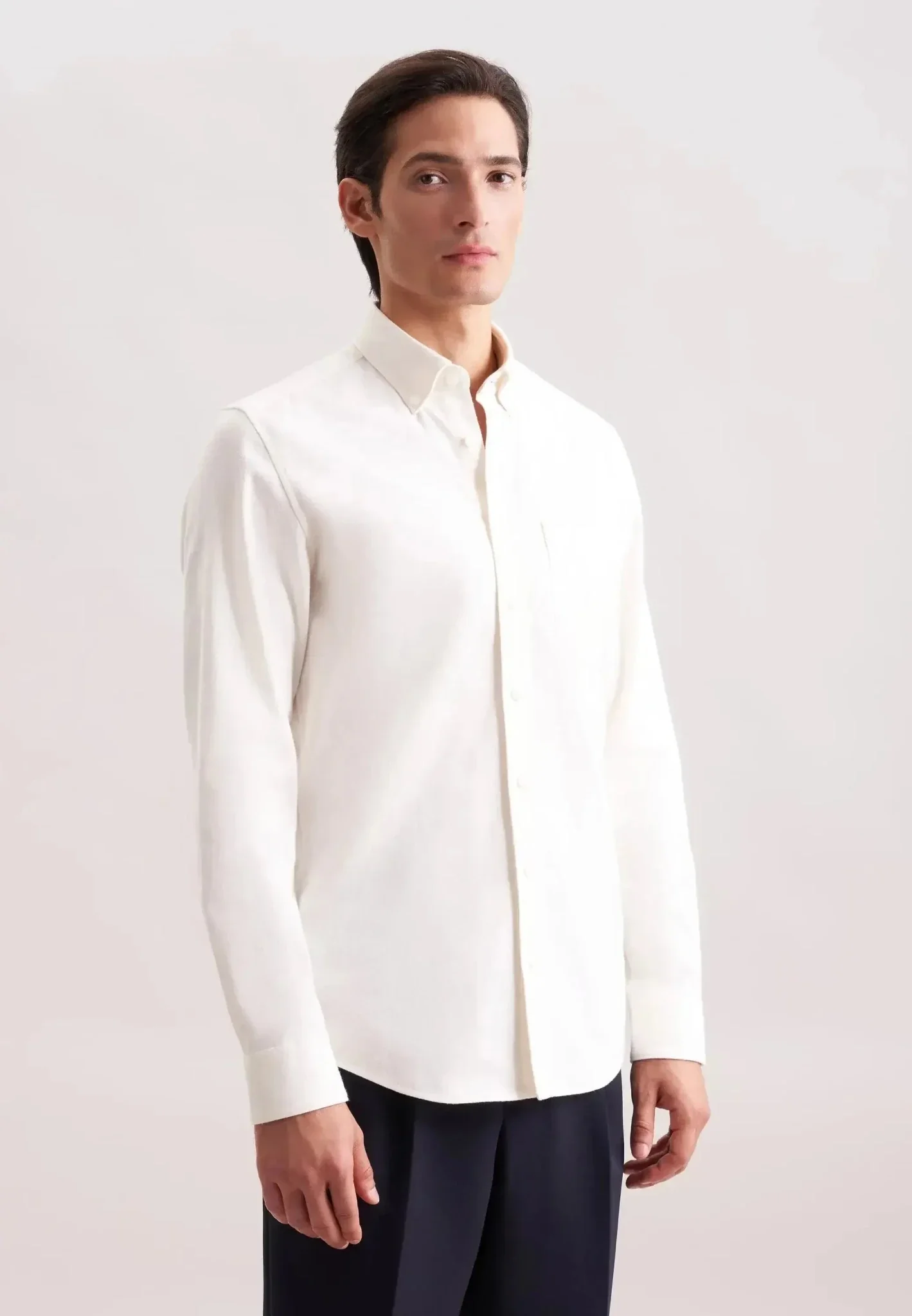 Seidensticker Slim Fit Button Down Flannel Shirt Ecru - Image 2