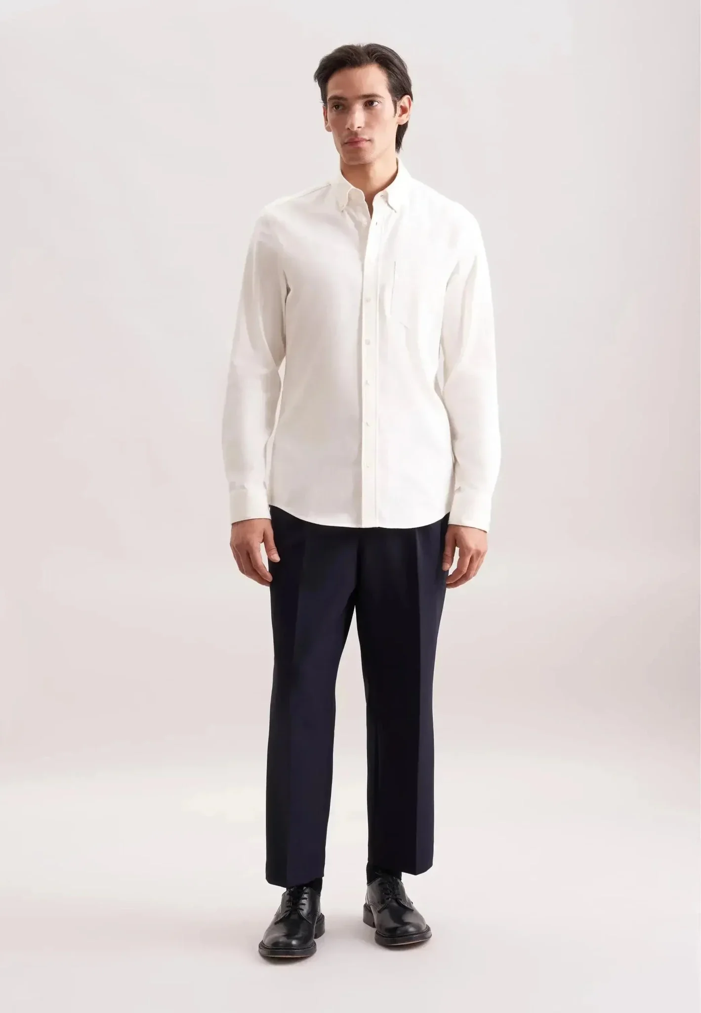 Seidensticker Slim Fit Button Down Flannel Shirt Ecru - Image 6