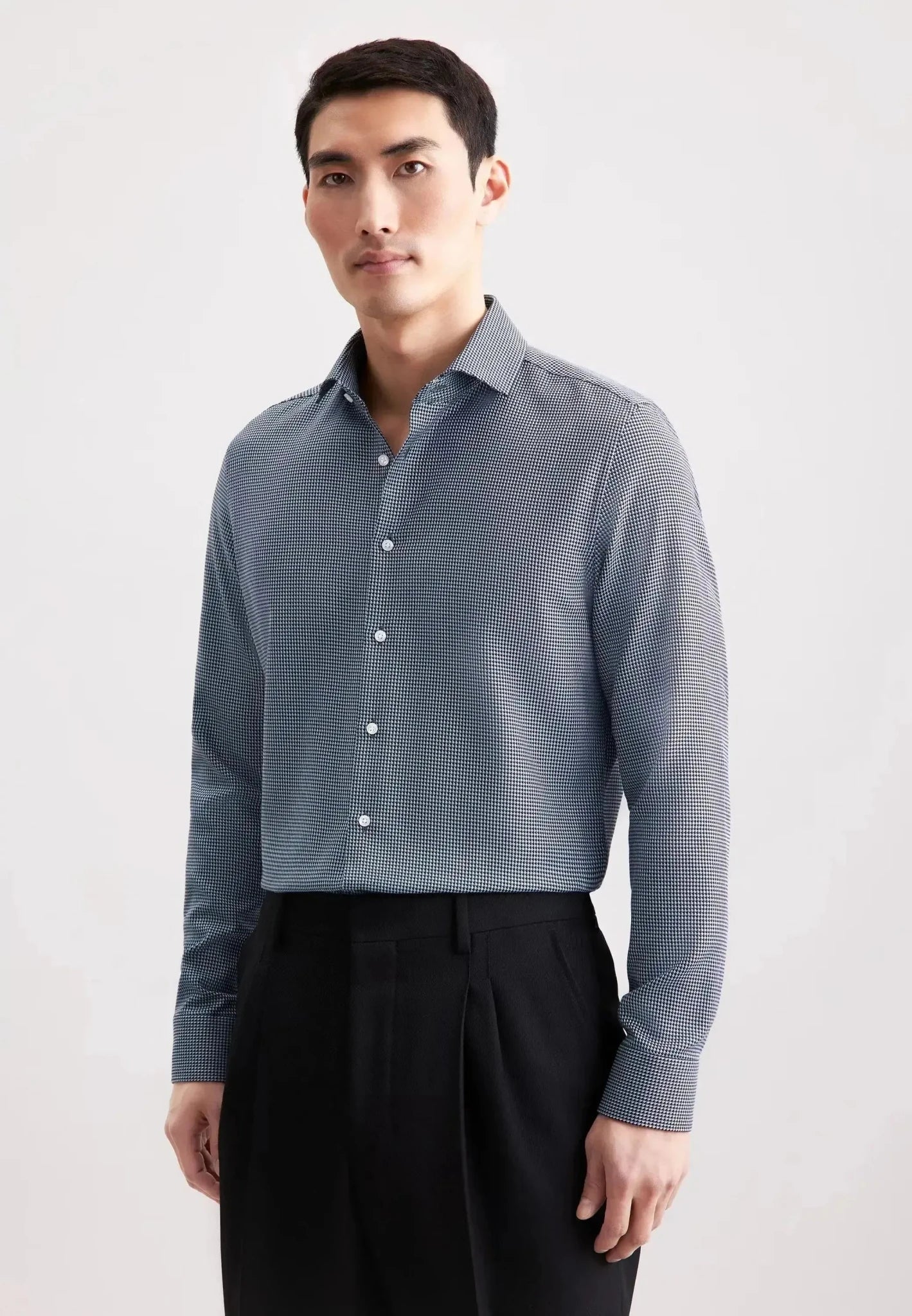Seidensticker Slim Fit No Iron Spread Kent Pepita Business Shirt Dark Blue - Image 2