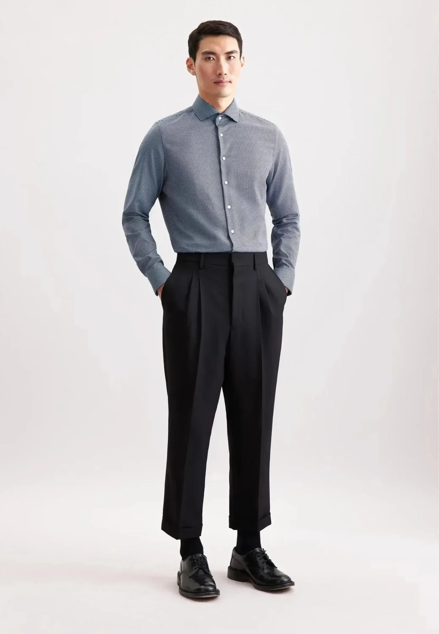 Seidensticker Slim Fit No Iron Spread Kent Pepita Business Shirt Dark Blue - Image 6