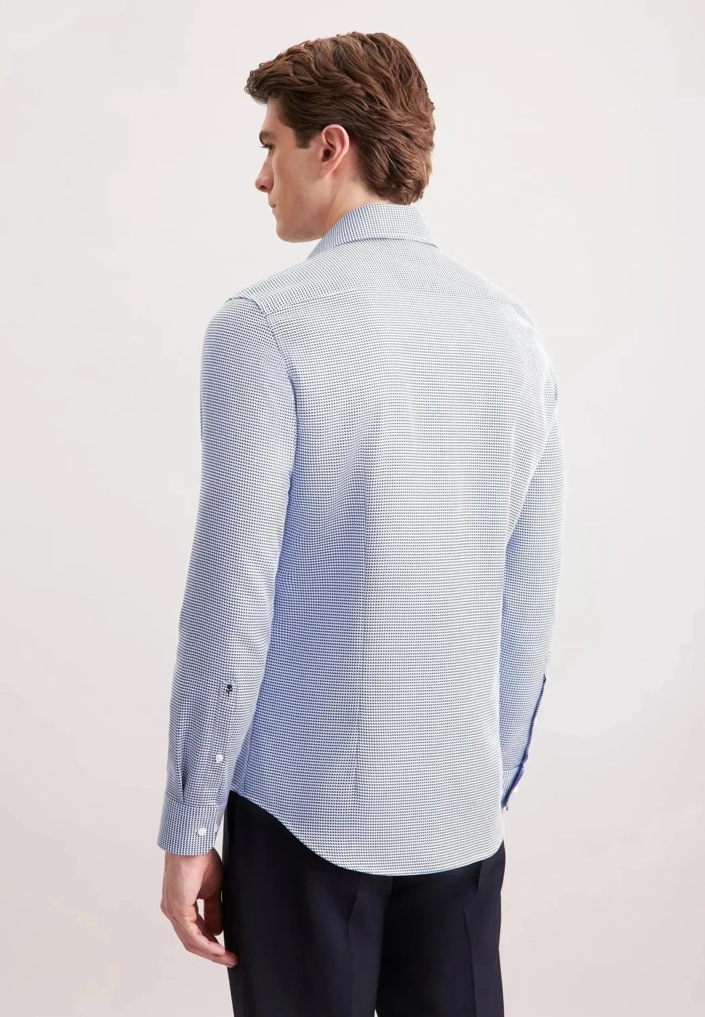 Seidensticker Slim Fit No Iron Spread Kent Pepita Business Shirt Mid Blue - Image 3