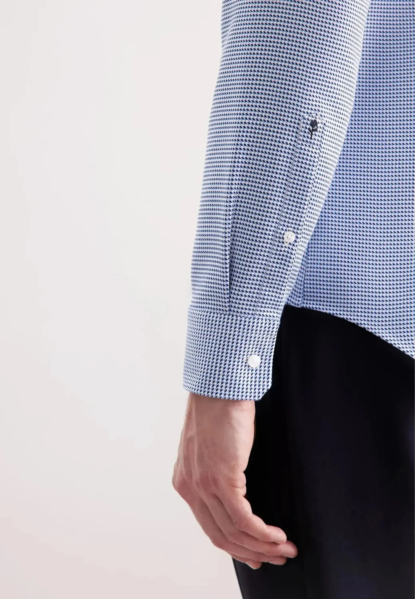 Seidensticker Slim Fit No Iron Spread Kent Pepita Business Shirt Mid Blue - Image 5
