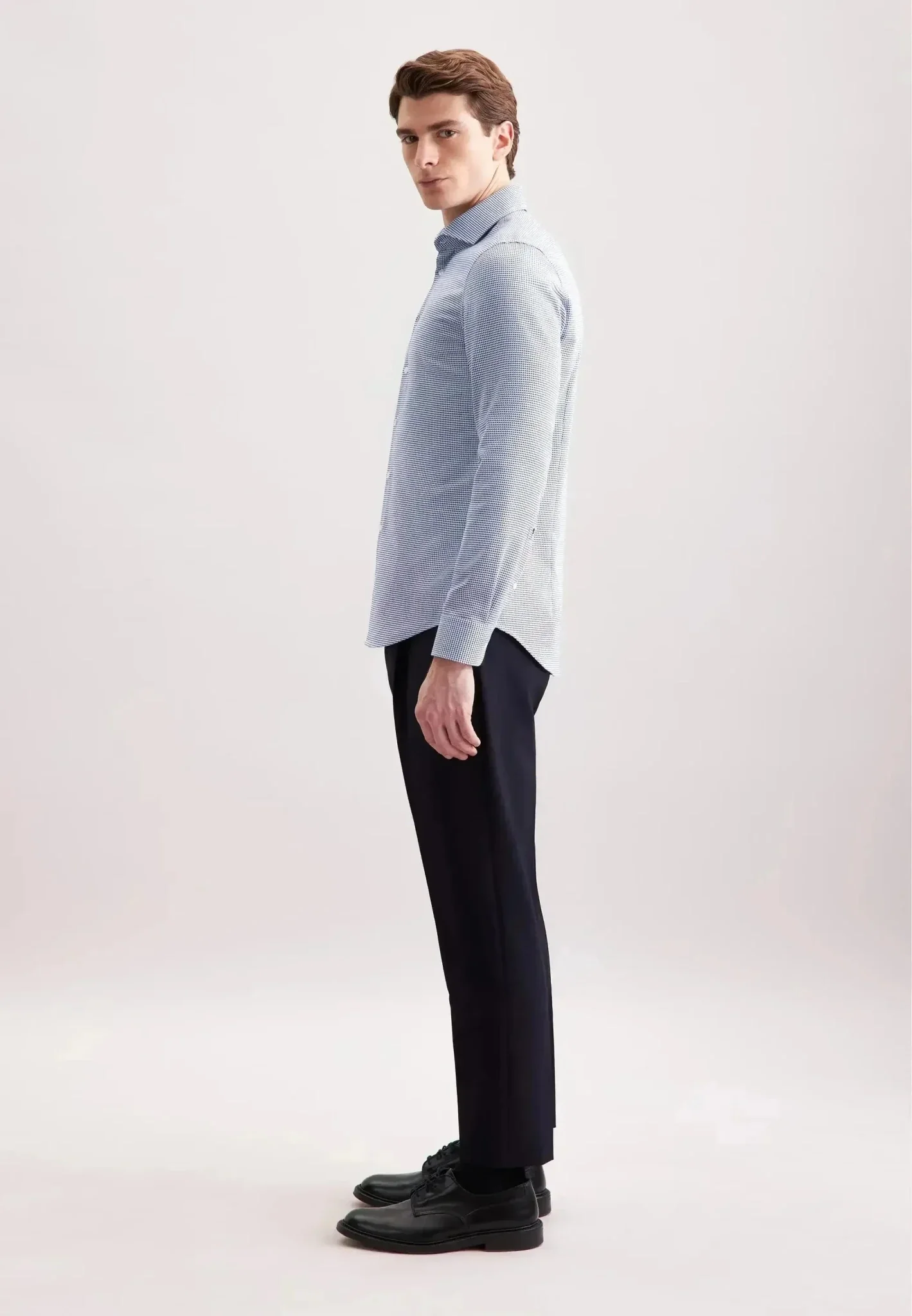 Seidensticker Slim Fit No Iron Spread Kent Pepita Business Shirt Mid Blue - Image 6