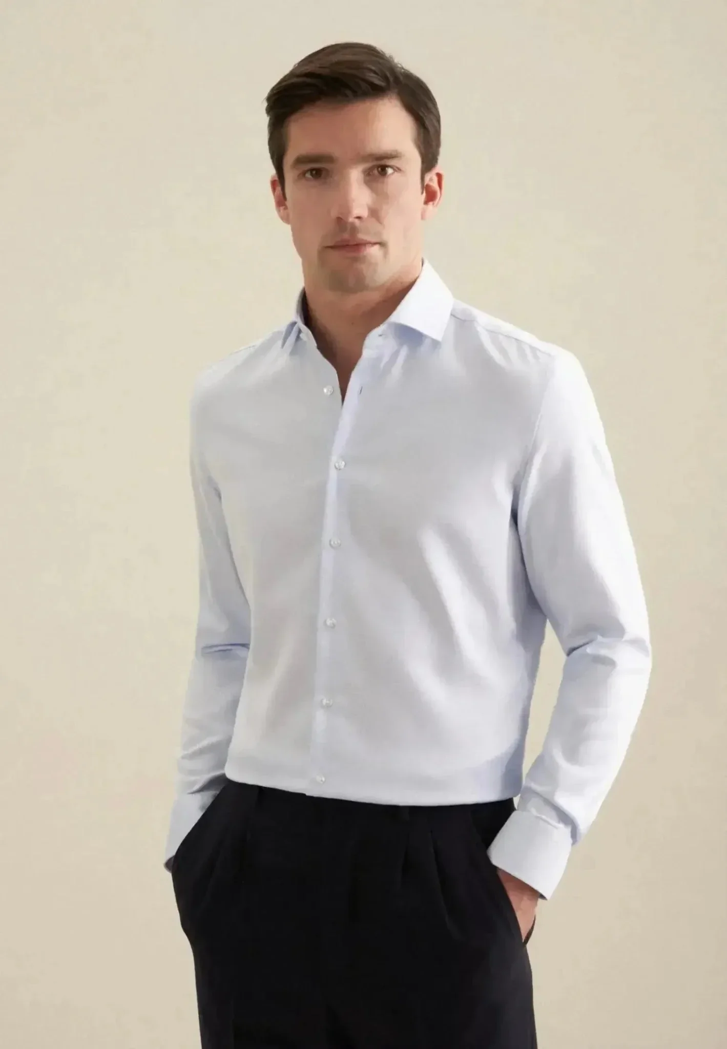 Seidensticker Slim Fit No Iron Spread Kent Structured Business Shirt Light Blue - Image 2